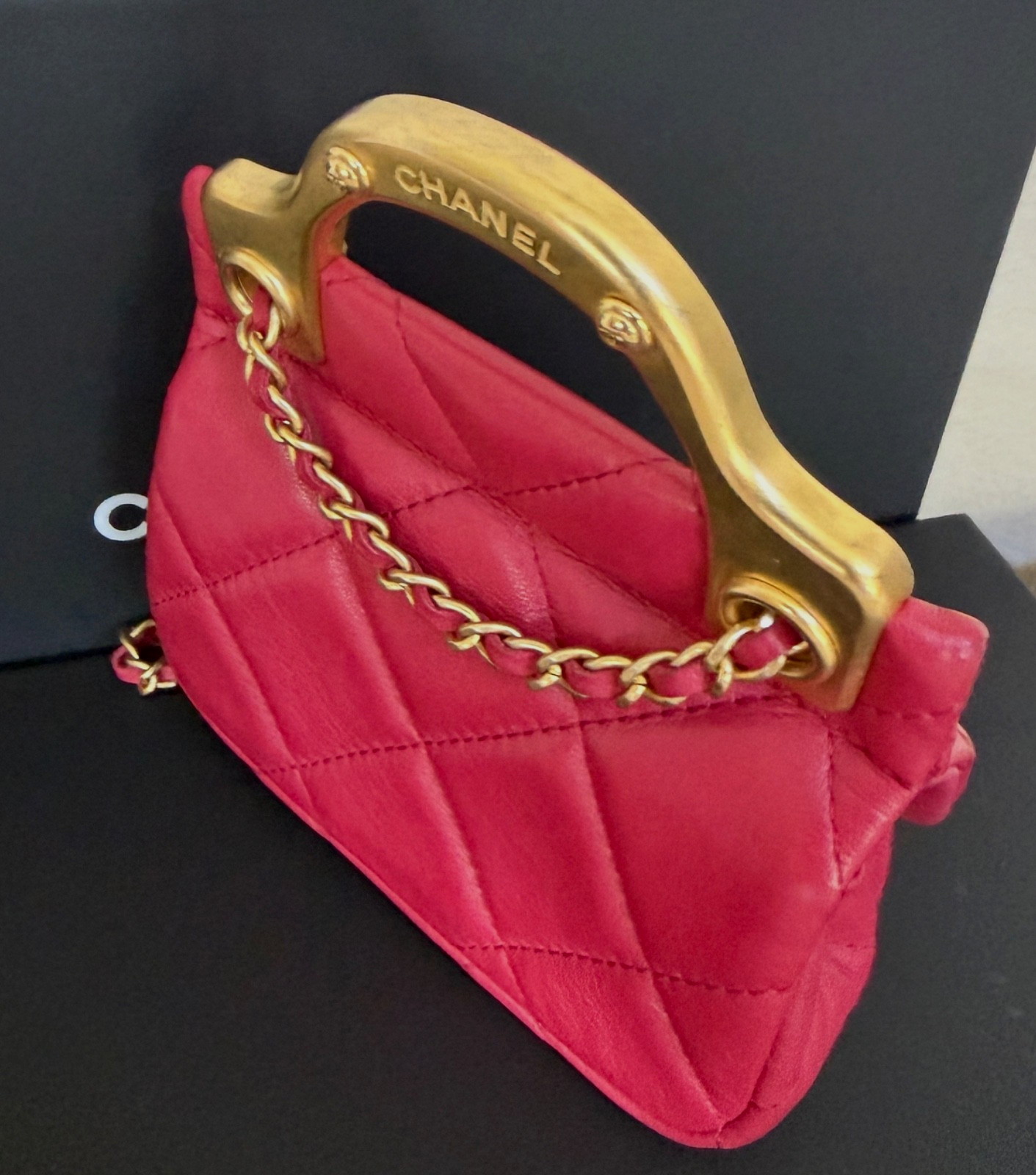 CHANEL FLAP CARD HOLDER WITH CHAIN PINK QUILTED CALFSKIN GOLD HARDWARE, 2021