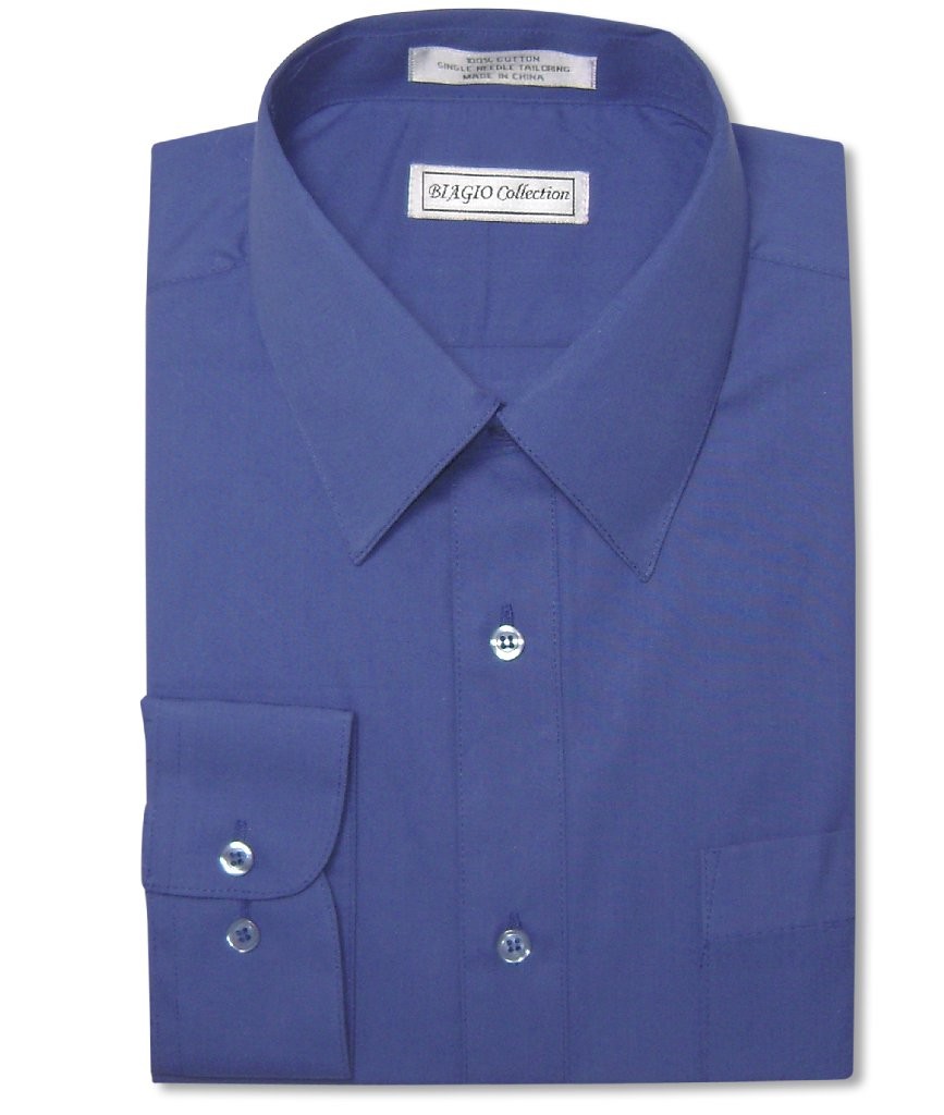 Biagio Mens 100% COTTON Solid ROYAL BLUE Color Dress Shirt sz 16 32/33