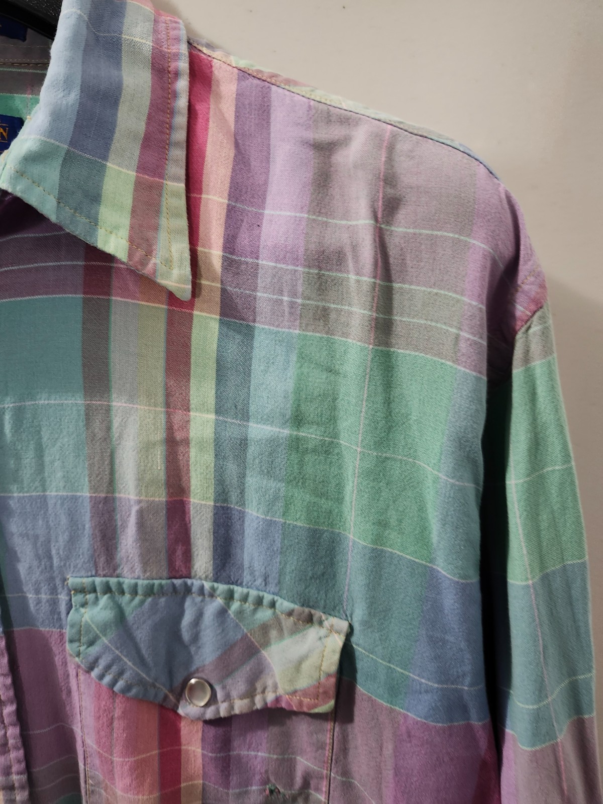 Pendleton Shirt Mens M Flannel Pearl Snap Western Plaid Cotton Pockets Colorful