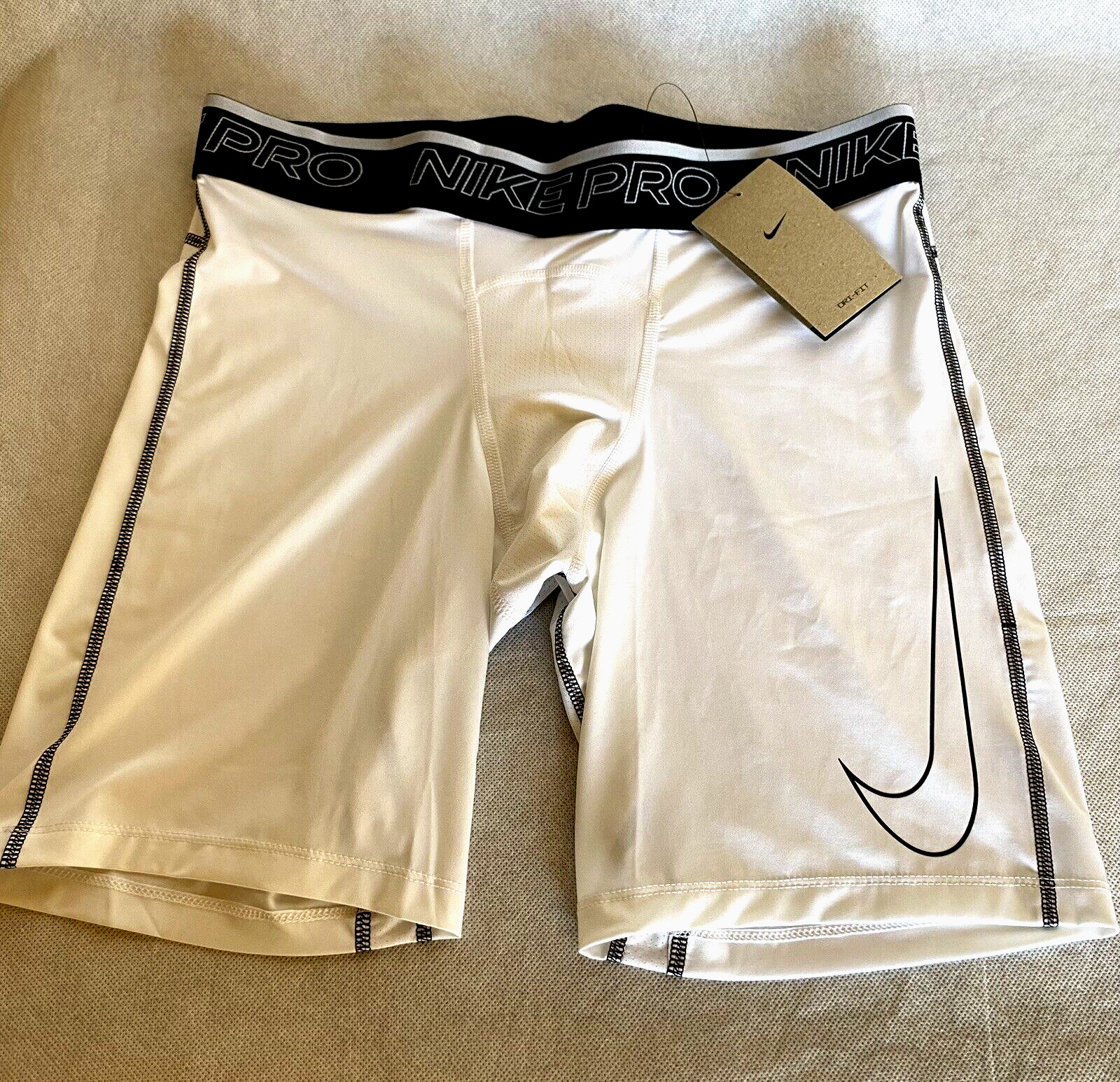 NIKE PRO Sz XL White Black Tight Fit Mens Training Long Shorts Move To Zero NEW