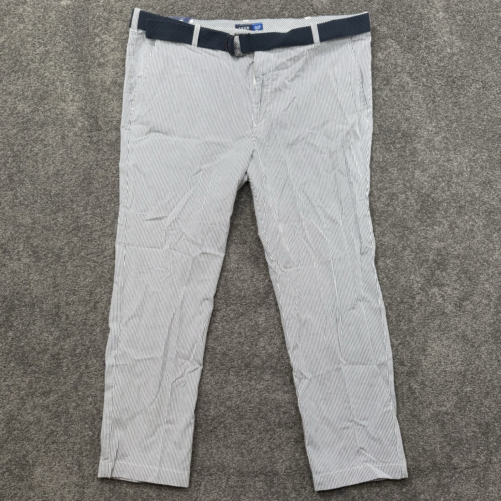 Izod Golf Pants Mens 42×30 Blue Seersucker Striped Straight Stretch Preppy Yacht
