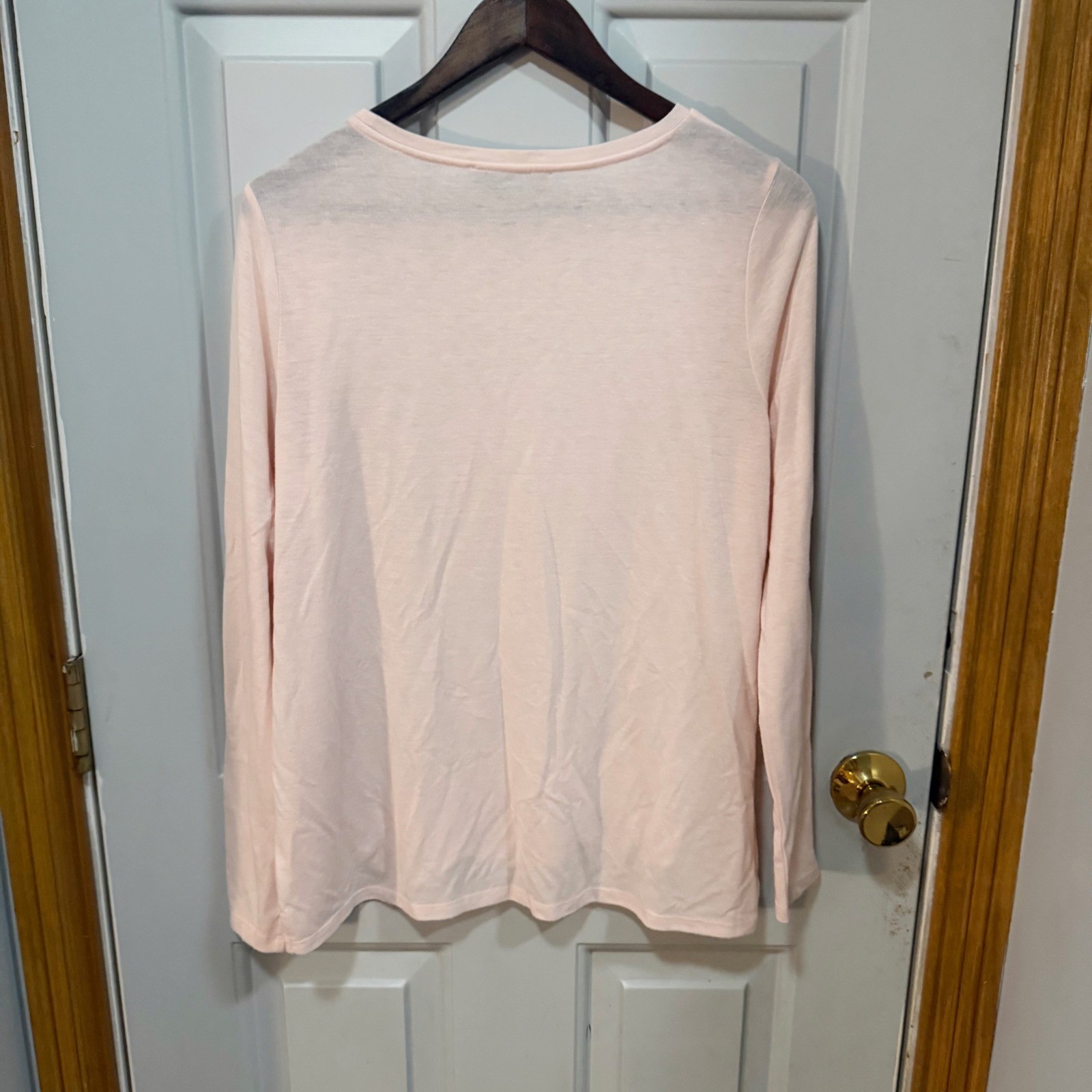 LOFT Top Womens Small Pink Long Sleeve Eyelet Scalloped Hem Crewneck Blouse
