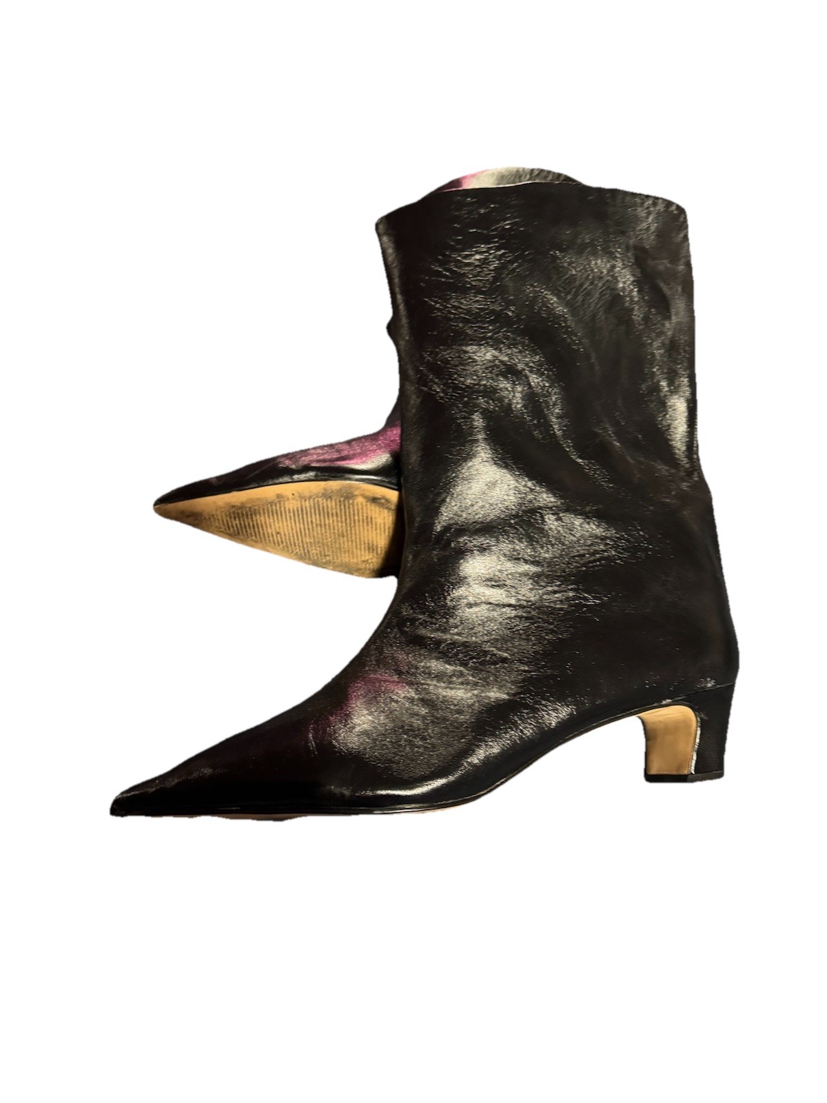 Steve Madden Black Leather Pointed Toe Ankle Boots Womens 11M Textile Lined