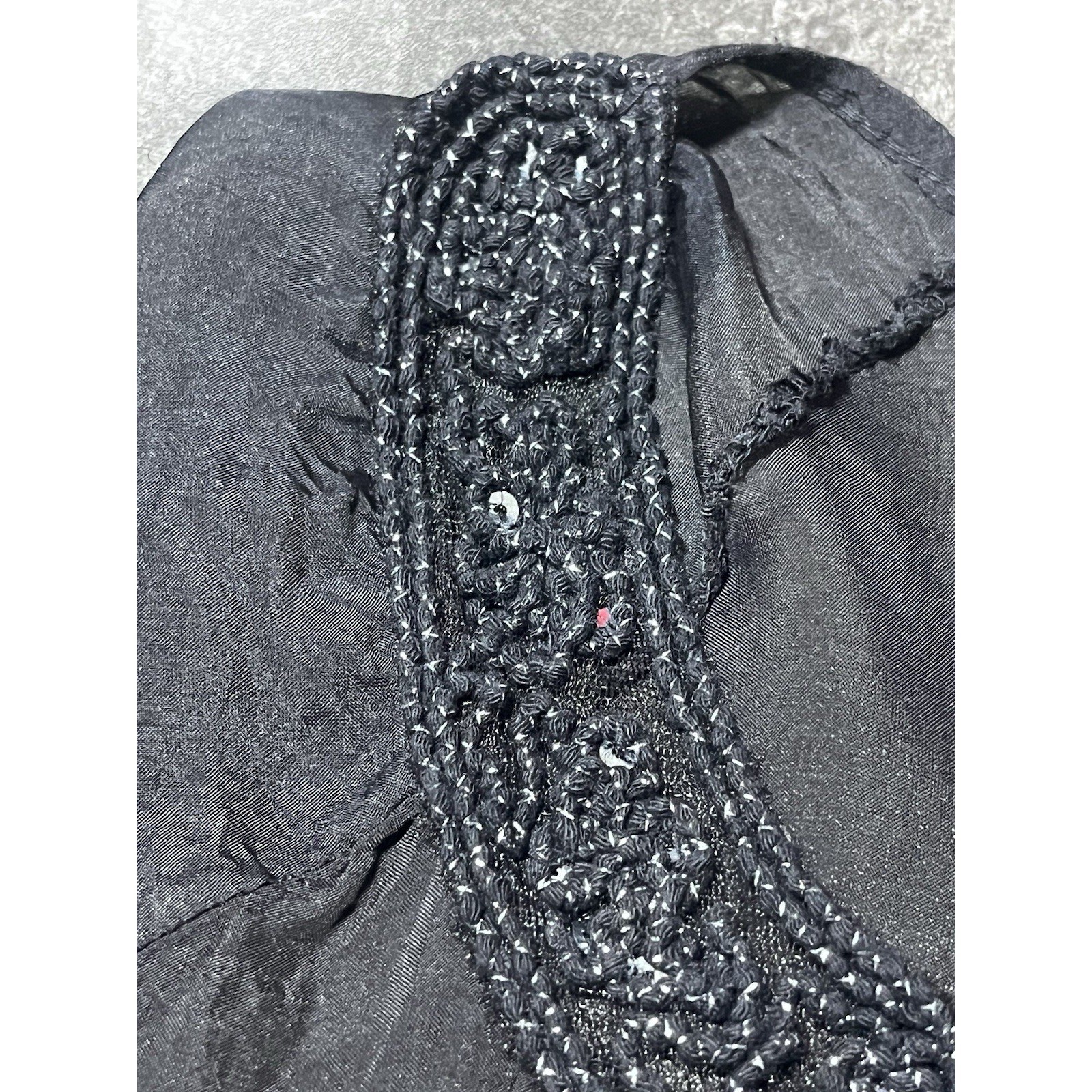 Whimsical Goth Blouse Bella Amore Black Beaded V Neck Sheer Embroidered