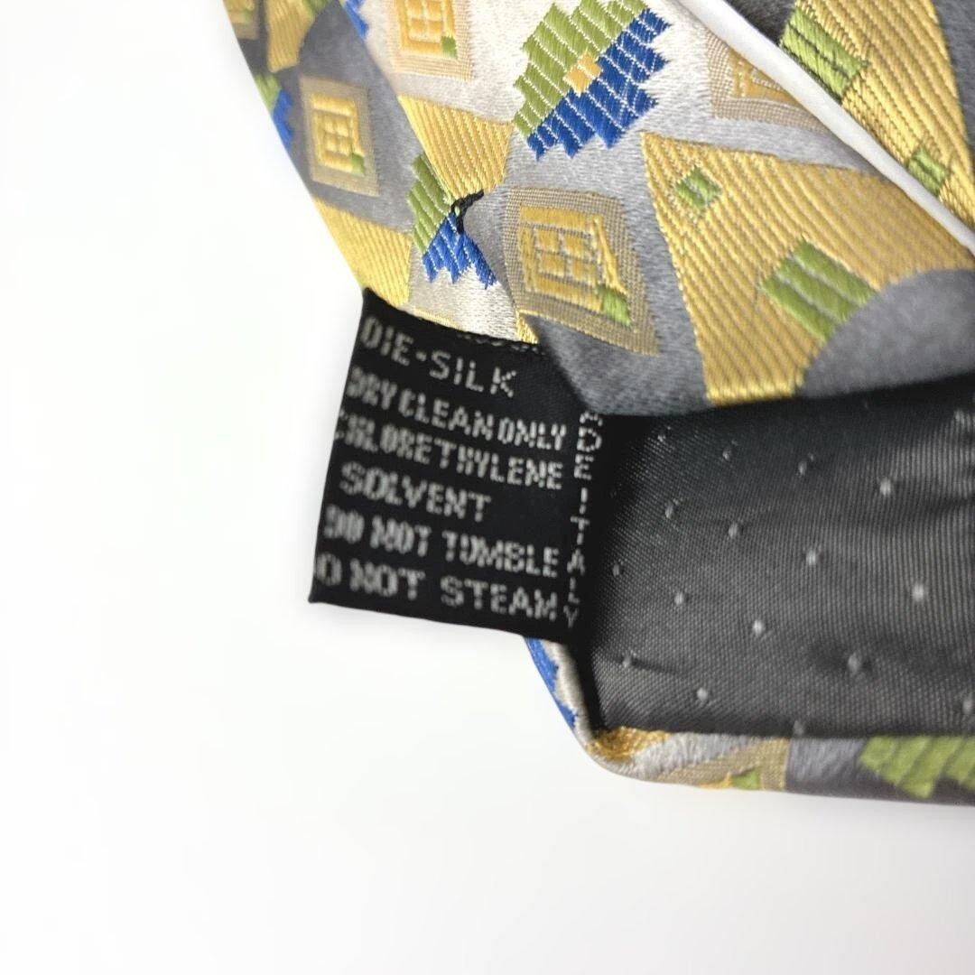 GIANNI VERSACE Tie Geometric Gray Black Yellow Green Blue Vintage Authentic