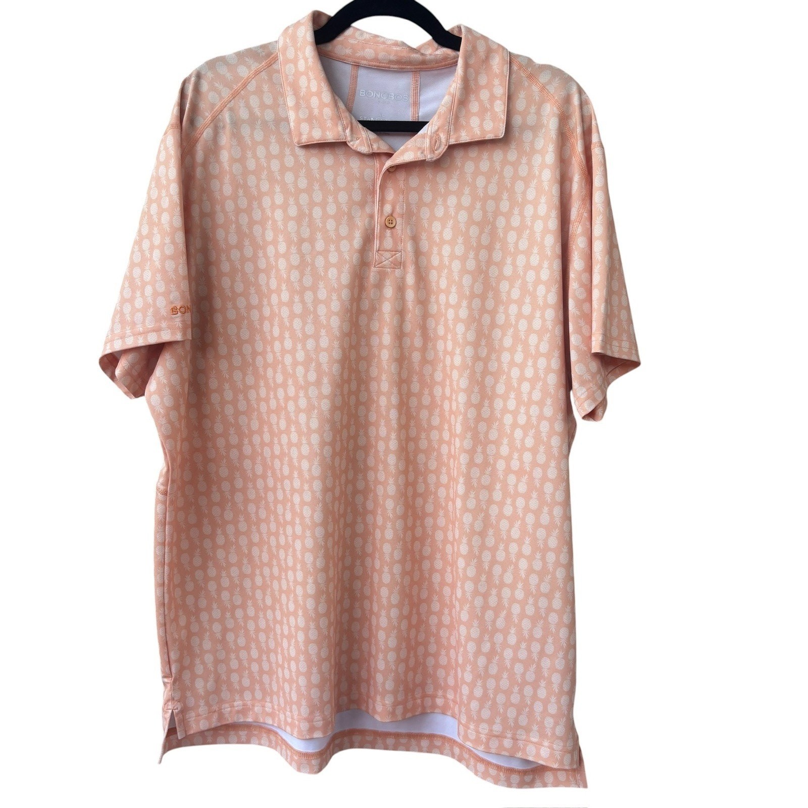 Bonobos Golf Polo Shirt Mens Orange Pineapple Print Collar Standard Fit XL