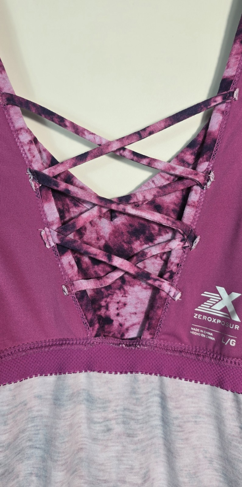 ZeroXposur Purple Gray Tie Dye V-Neck Sleeveless A-Line Dress Pockets L/G