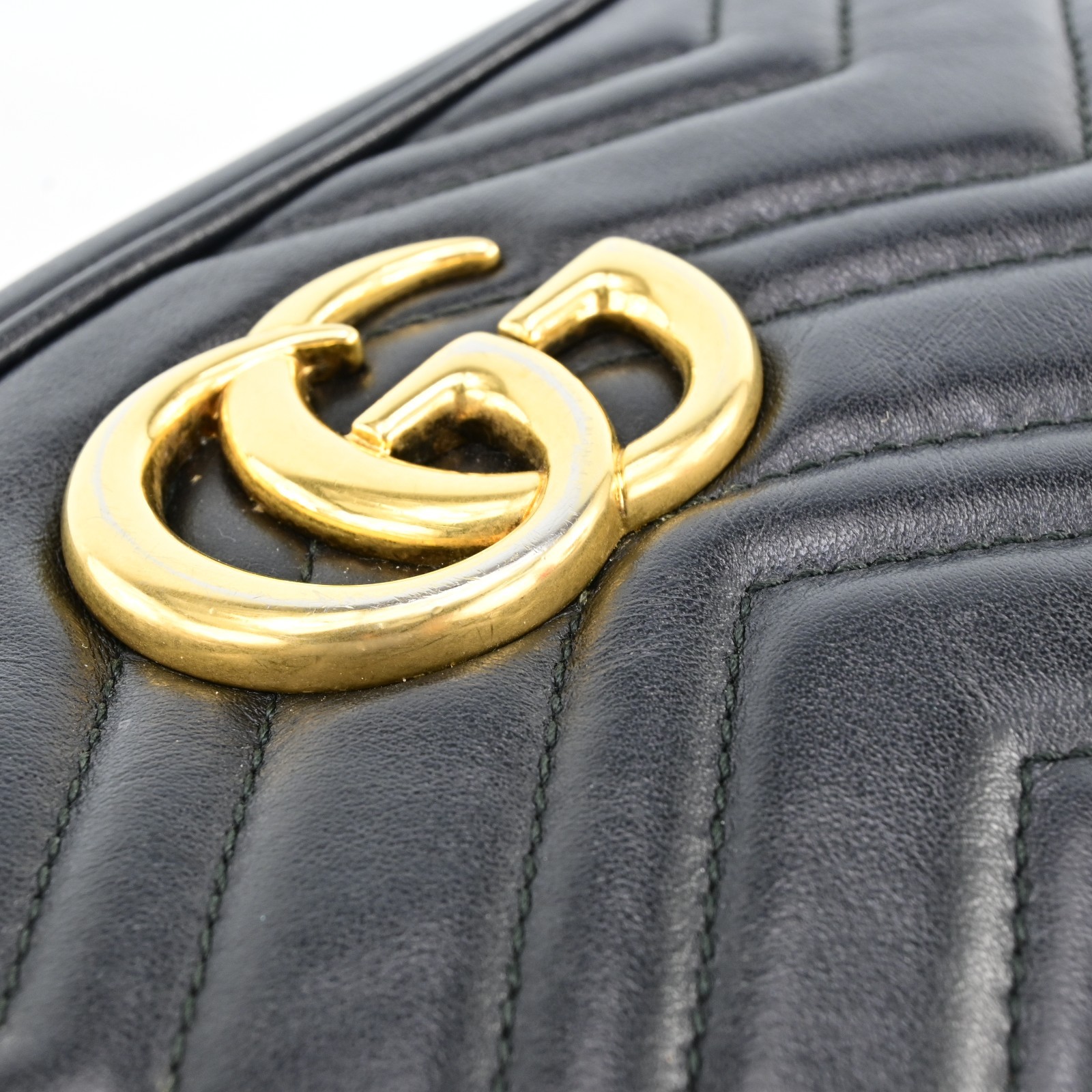 Auth GUCCI GG Marmont Chain Shoulder Cross Bag Leather 447632 Black F1594SG708