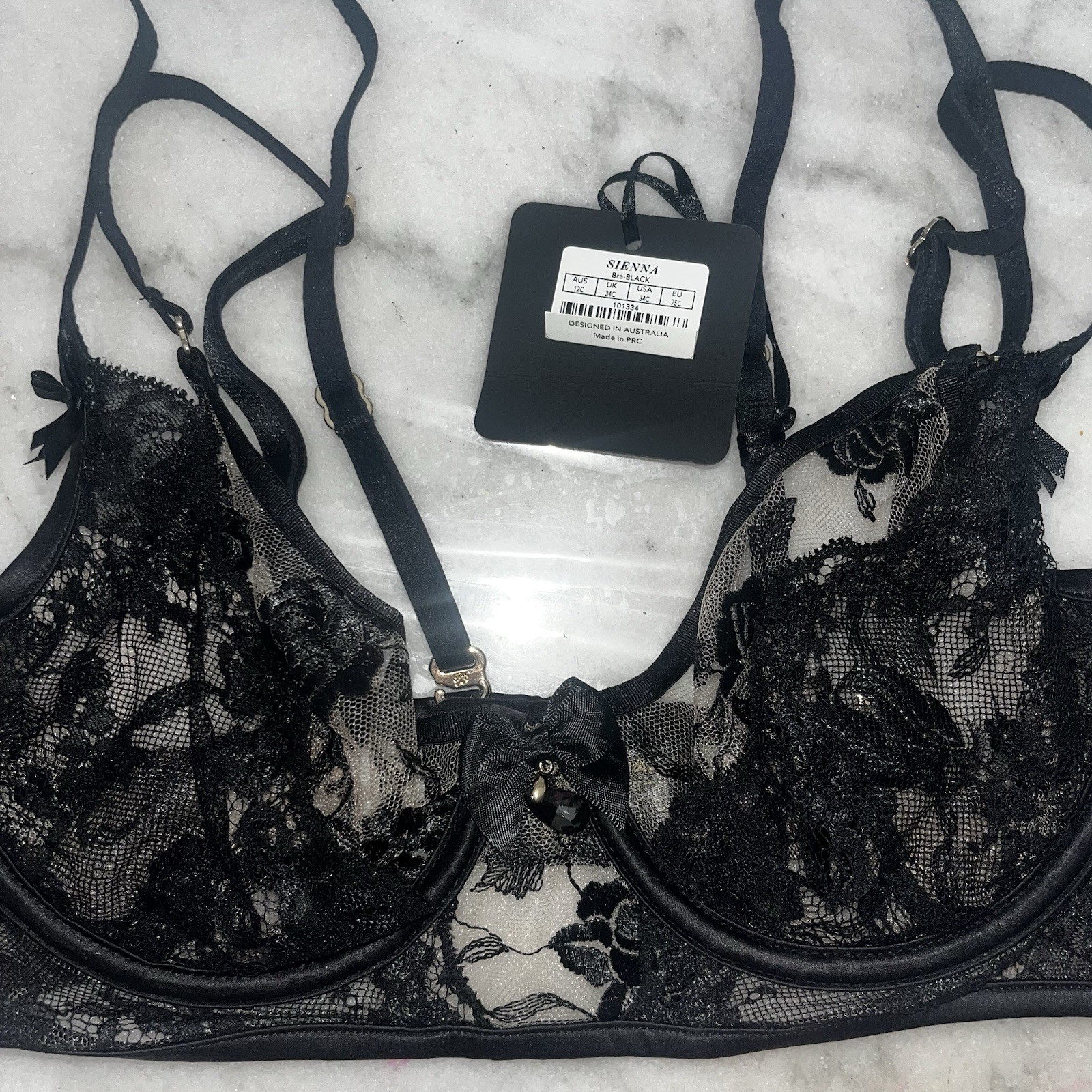 New Honey Birdette Sienna Black Bra Size 12c/34c/34c/75c