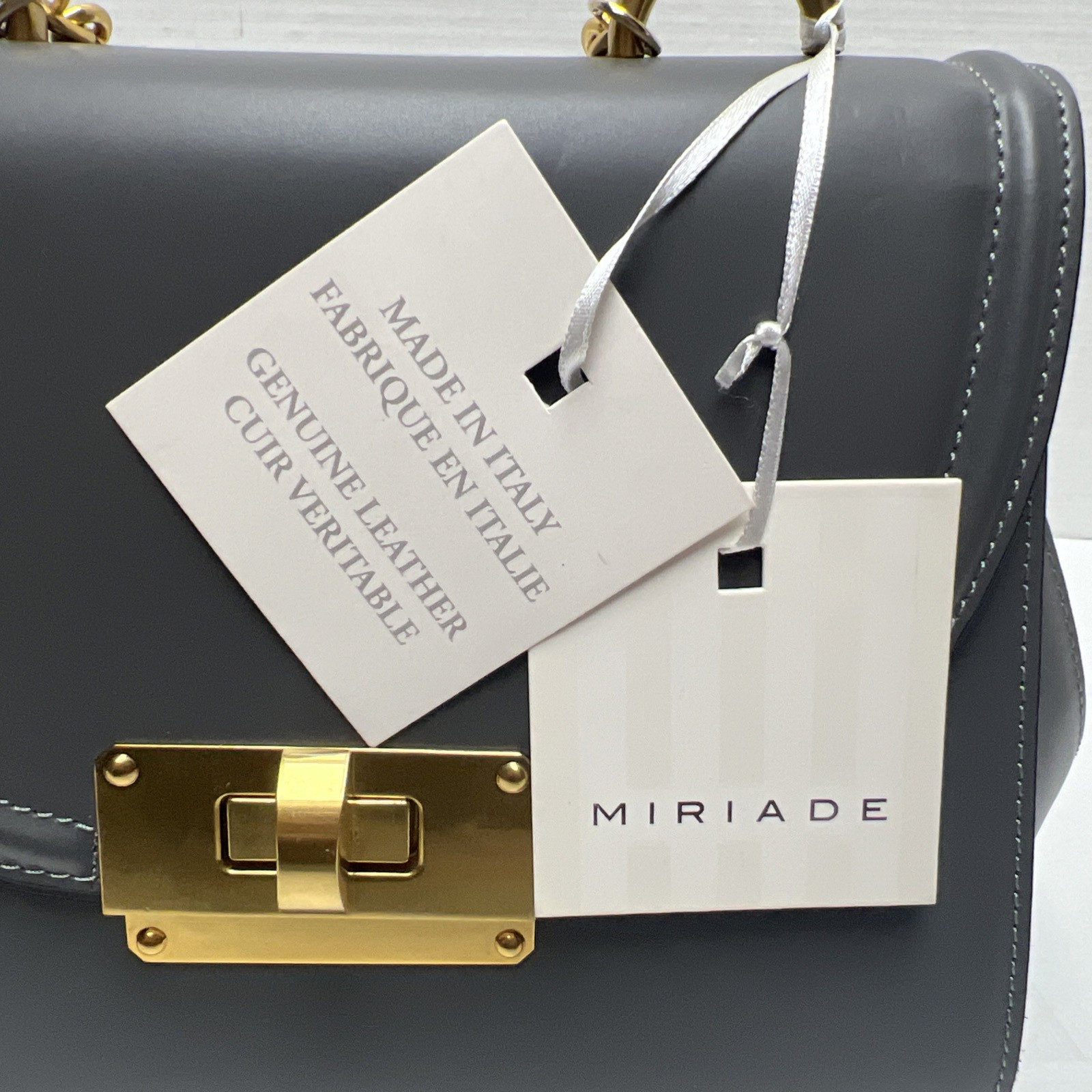 WOMEN MIRIADE ASTER GRIGIO GRAY LEATHER SHOULDER BAG – MADE IN ITALY