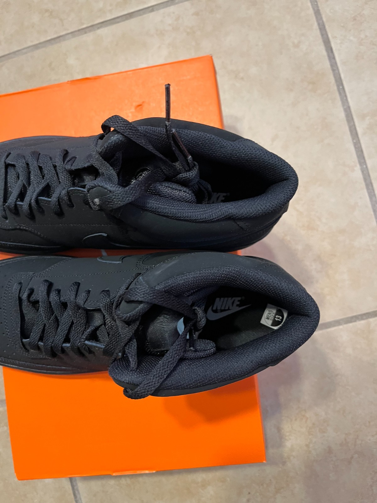 NIKE Court Vision Mid Sneakers Mens 13 Triple Black Leather CU6620 001 NEW