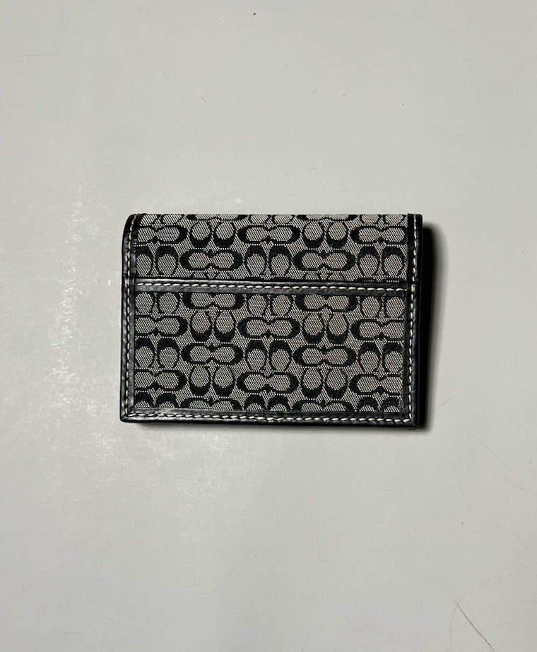 Coach Black & Gray Logo Pattern Snap Wallet Credit Card Holder Accordion Style