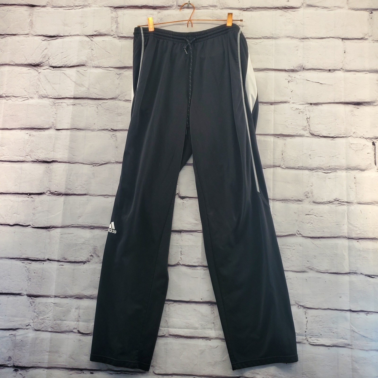 ADIDAS Track Pants Mens Large Atheltic Drawstring Straight Black White