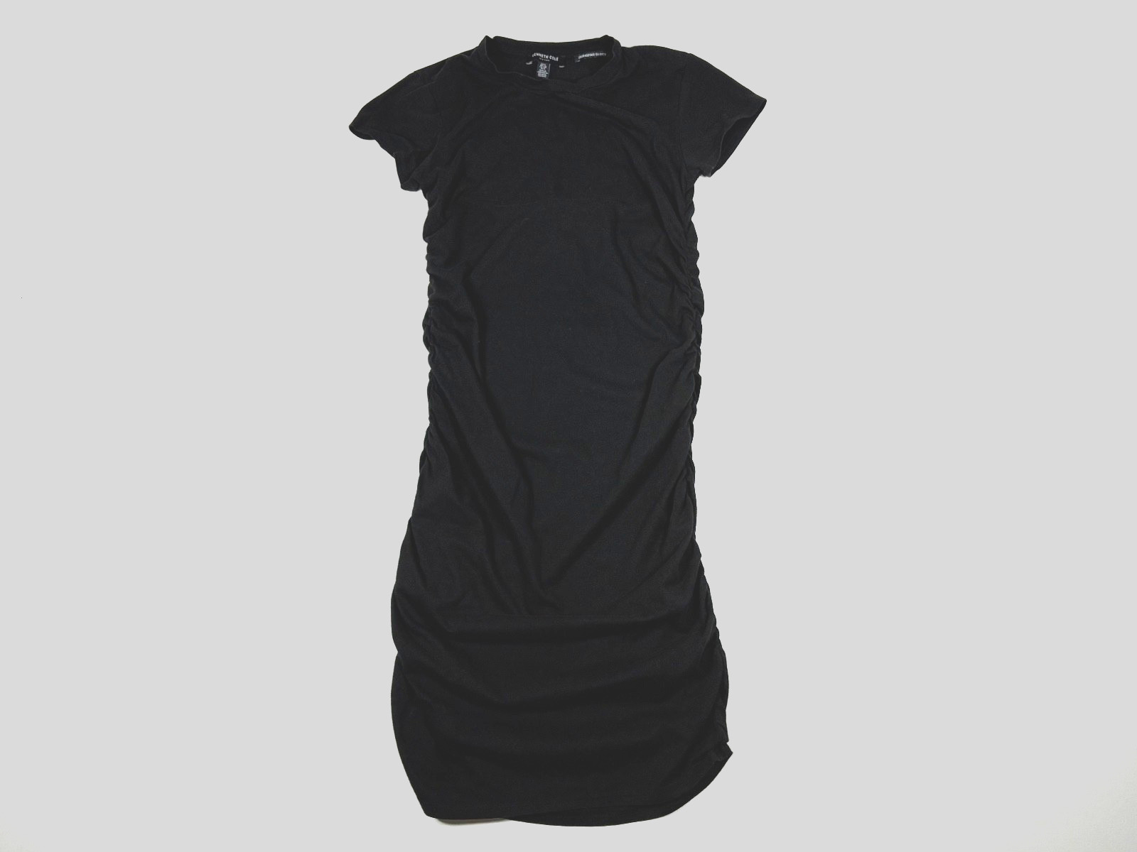 Kenneth Cole Midi Dress Women Small Black Ruched Stretch Minimal Modern