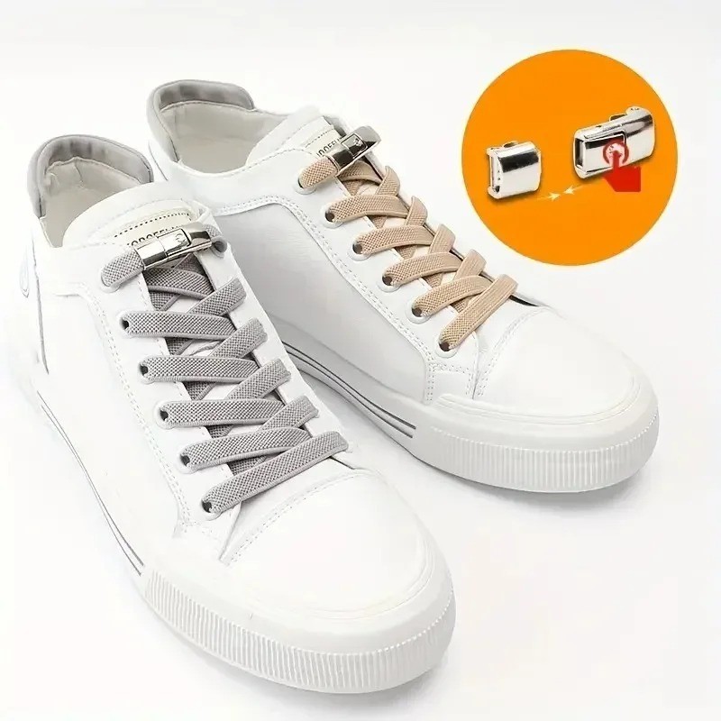 2Pcs Easy No Tie Shoelaces Elastic Silicone Flat Lazy Shoe Lace Strings Adult