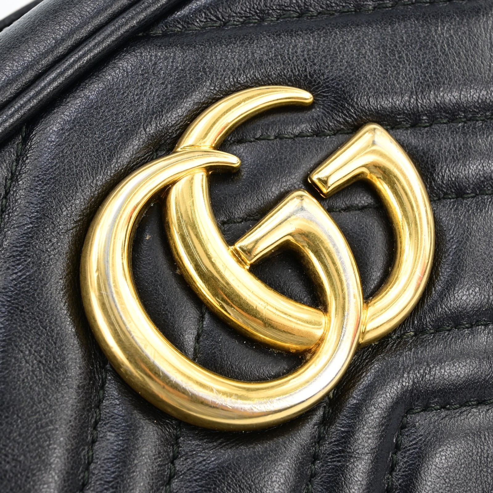Auth GUCCI GG Marmont Chain Shoulder Cross Bag Leather 447632 Black F1594SG708