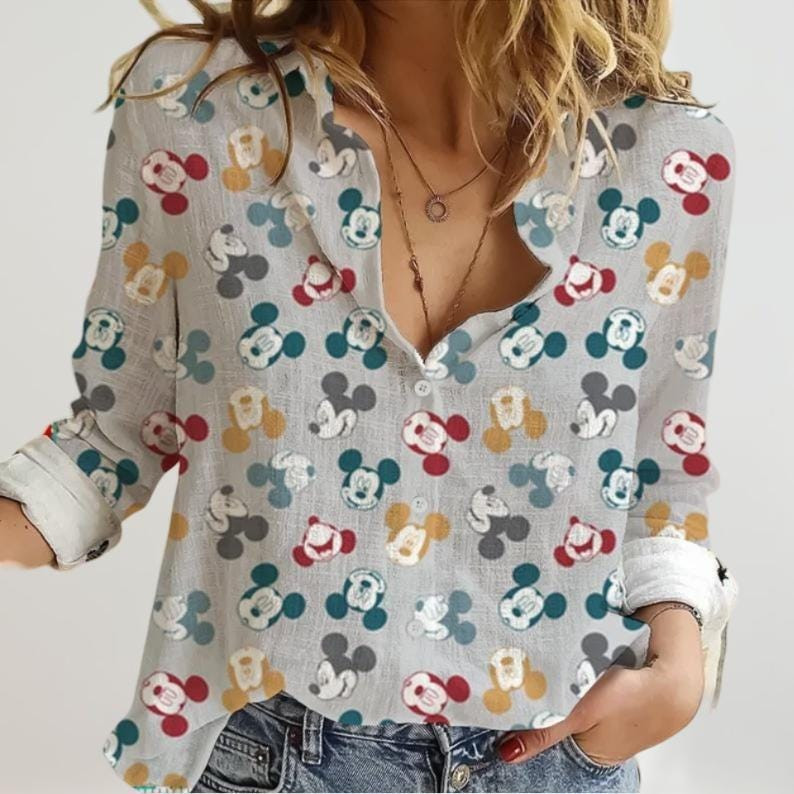 Mickey Mouse Blouse Shirt Women Funny Mouse Heads Casual Shirt