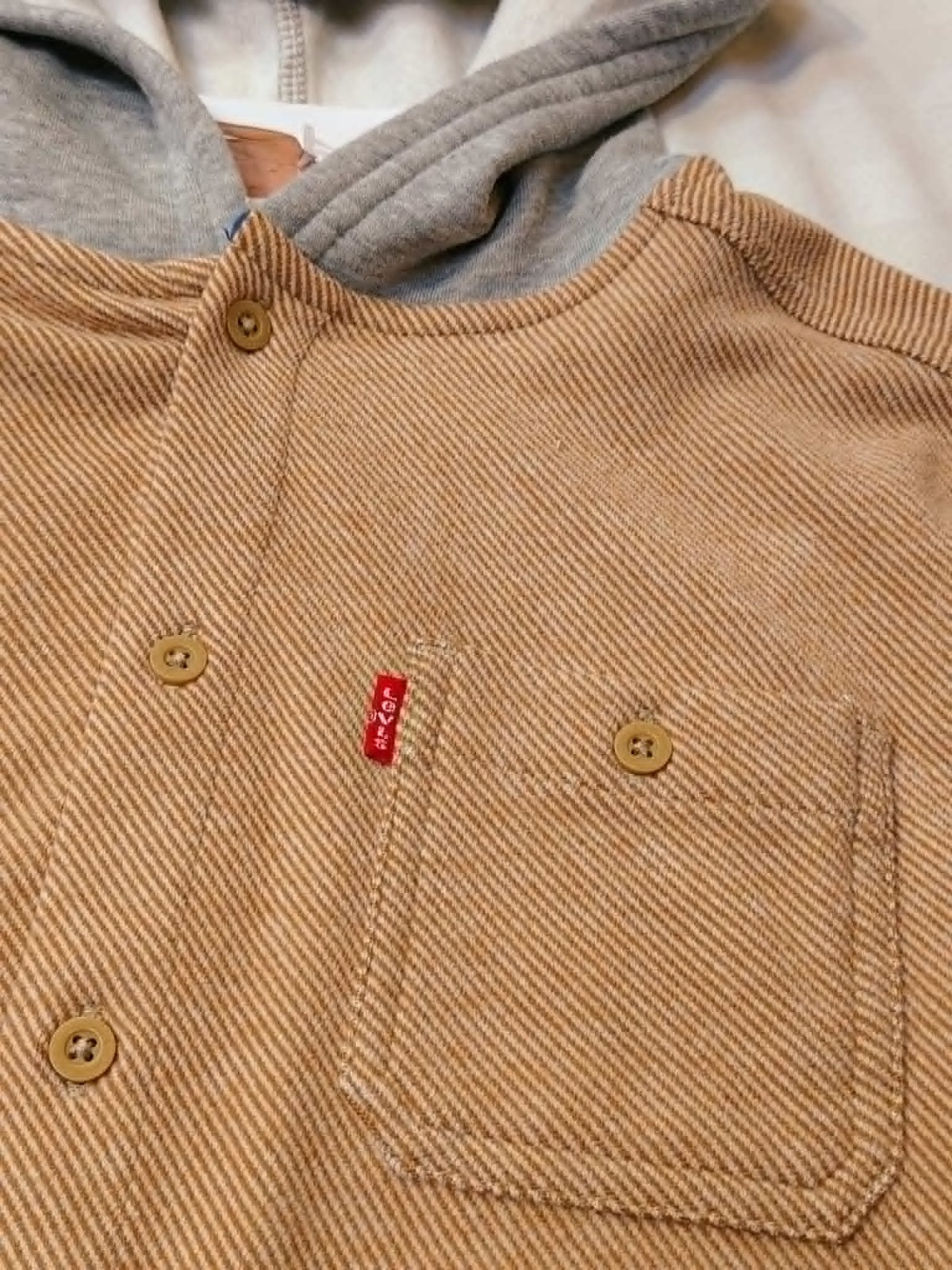 Levi’s Boys Warm Regular Fit Button Up Flannel Hooded Overshirt Iced Coffee M 8
