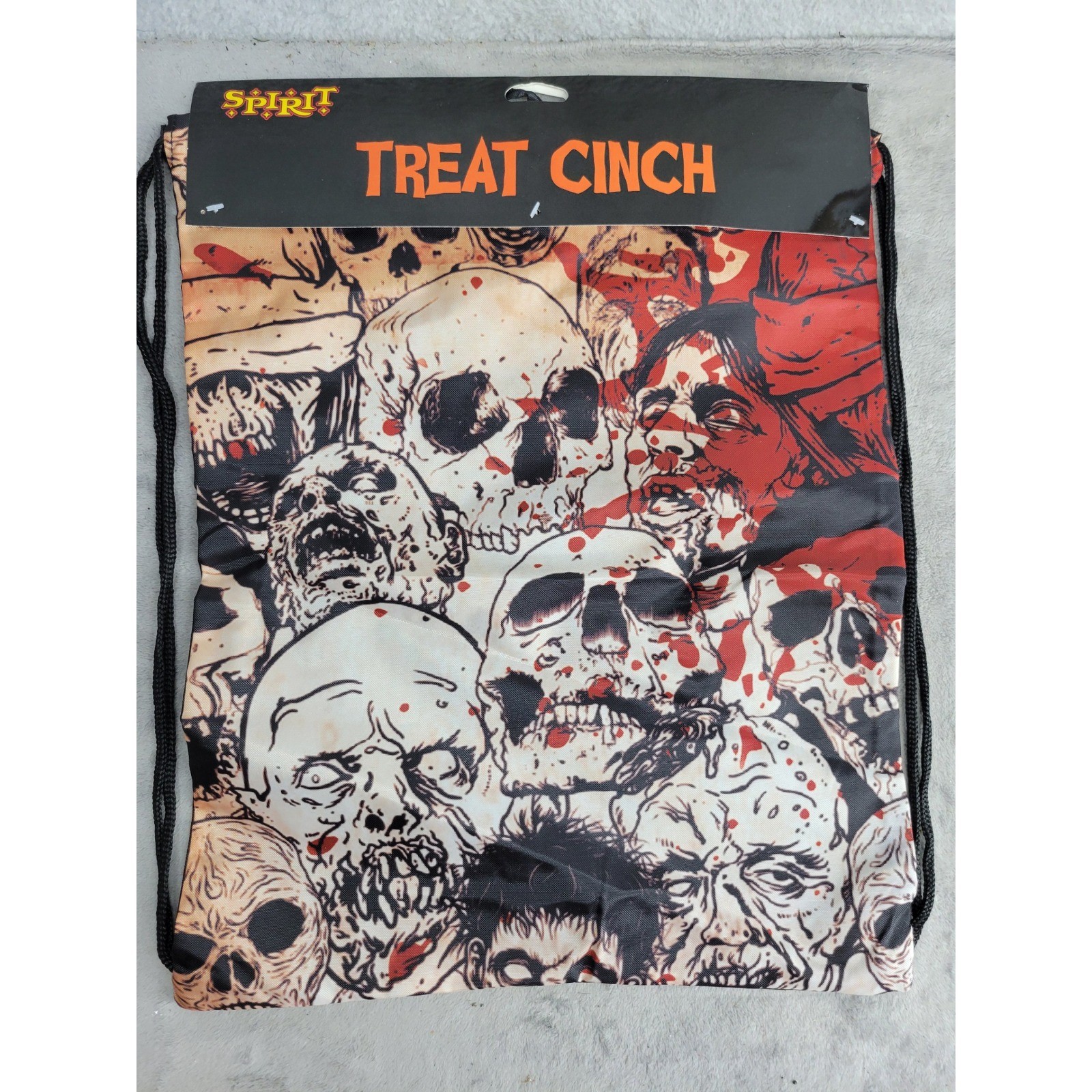 Spirit Halloween Treat Cinch Drawstring Backpack Zombie Skull Graphic