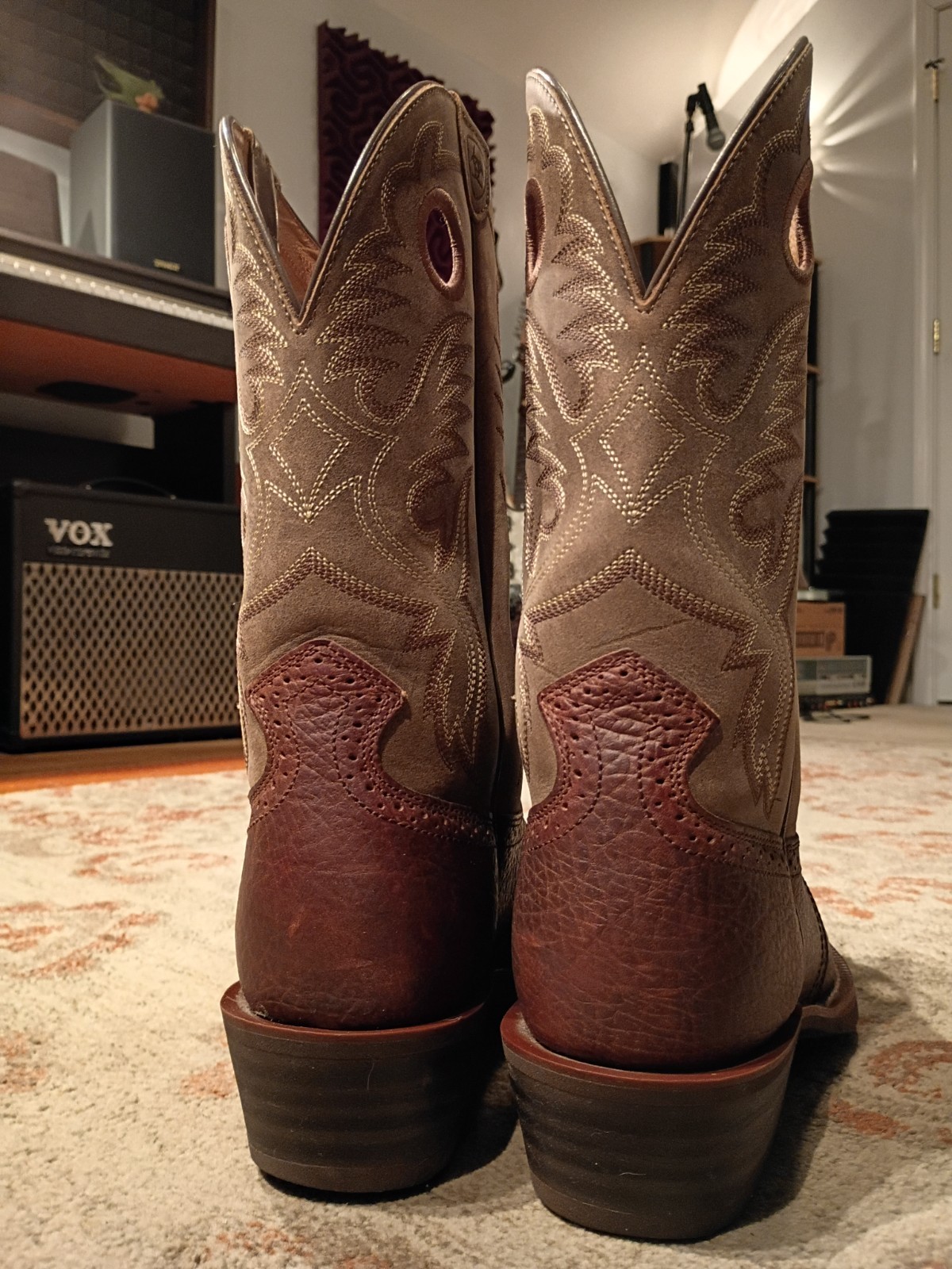 ARIAT ROUGHSTOCK BROWN BULLHIDE LEATHER SQUARE TOE COWBOY BOOTS #34828 MEN’S 12D