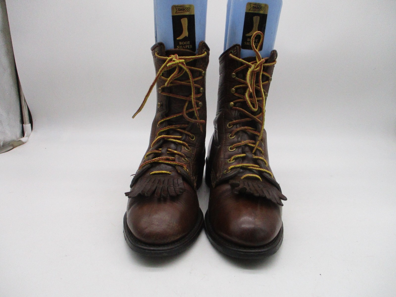 Double-H Brown Leather Lacer Kiltie Western Boots Womens Size 8 M Style 9302