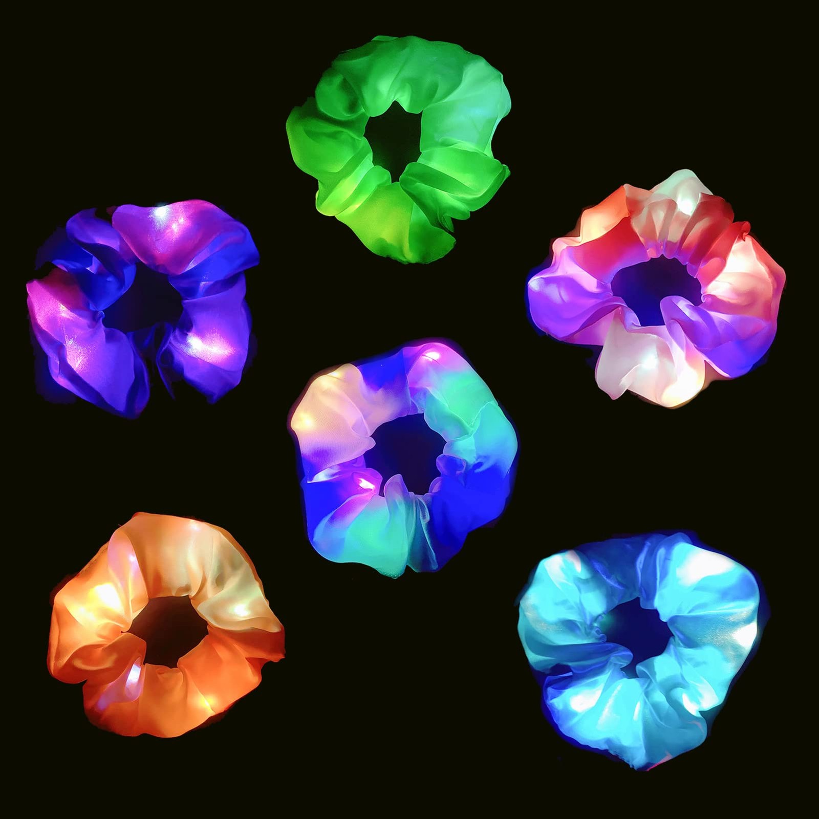 LED Scrunchies, 6 Pcs Light 1 Count (Pack of 6), Blue,Green,White,Pink,Purple