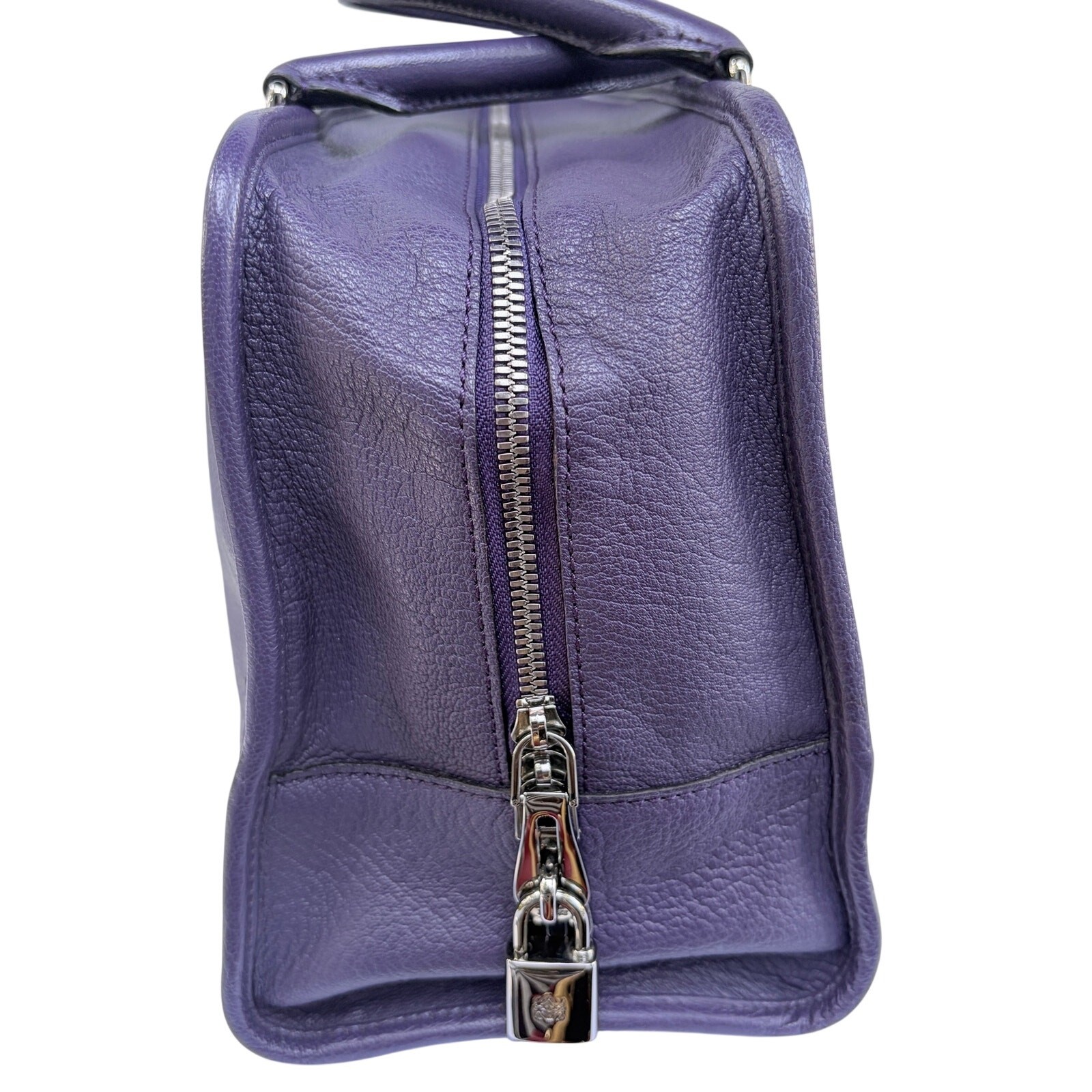 Loewe Amazona 36 Purple Leather Top Handle Bag Silver Hardware COA Dustbag Keys