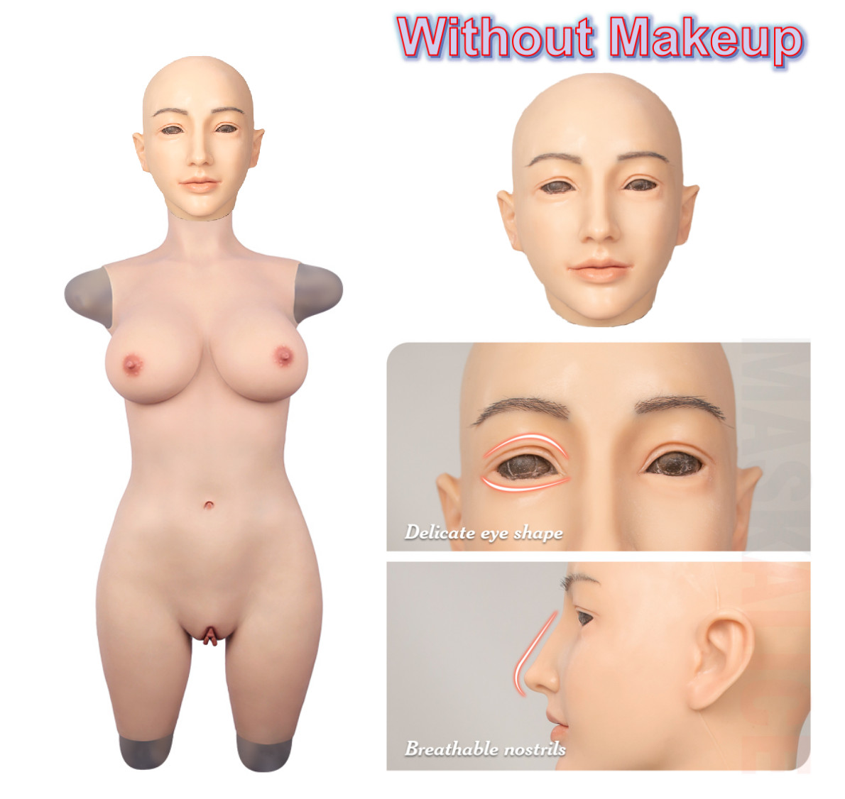 SHM Full Silicone Bodysuit Breast Form Head Mask Full Face Disguise Crossdresser