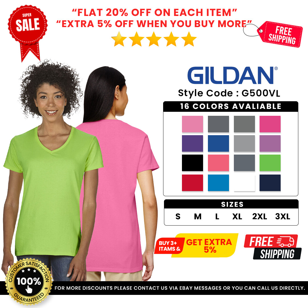 Gildan G5V00L Womens Heavy Cotton Short Sleeve Tshirt Stylish V-Neck T-Shirt
