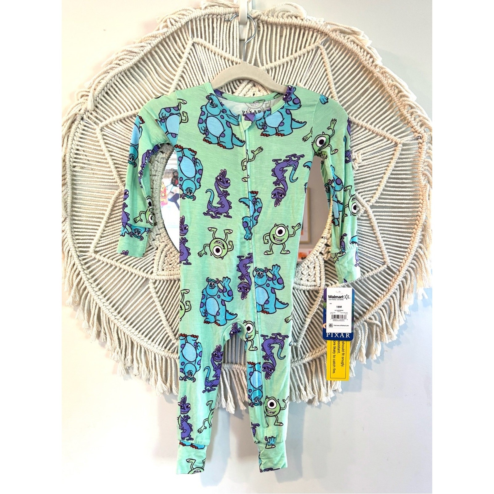 NWT Pixar Kids Mint Monsters Inc One-Piece Footie Pajamas Disney Toddler 18M
