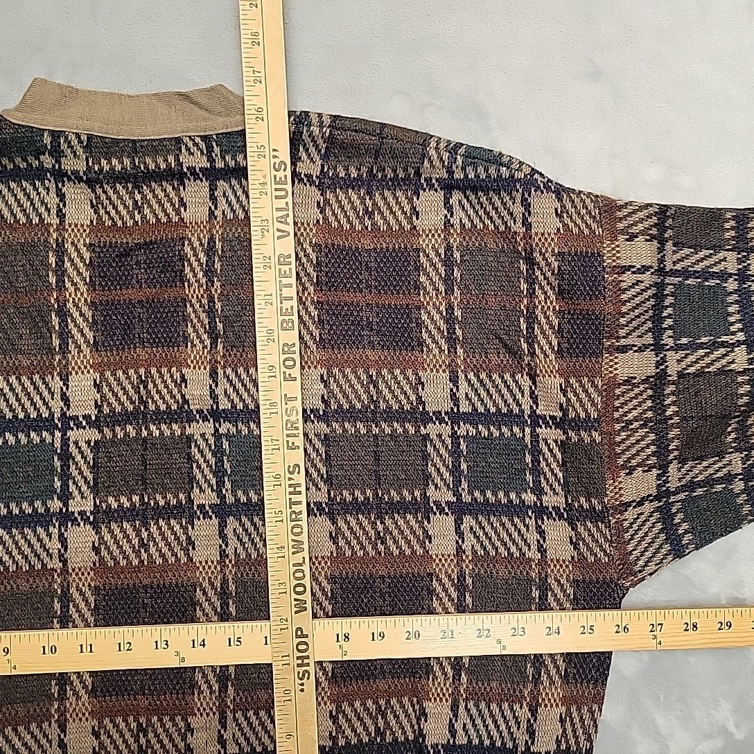 Vintage Florence Tricot Cardigan Sweater Men XL Plaid Wool Blend Made in Italy
