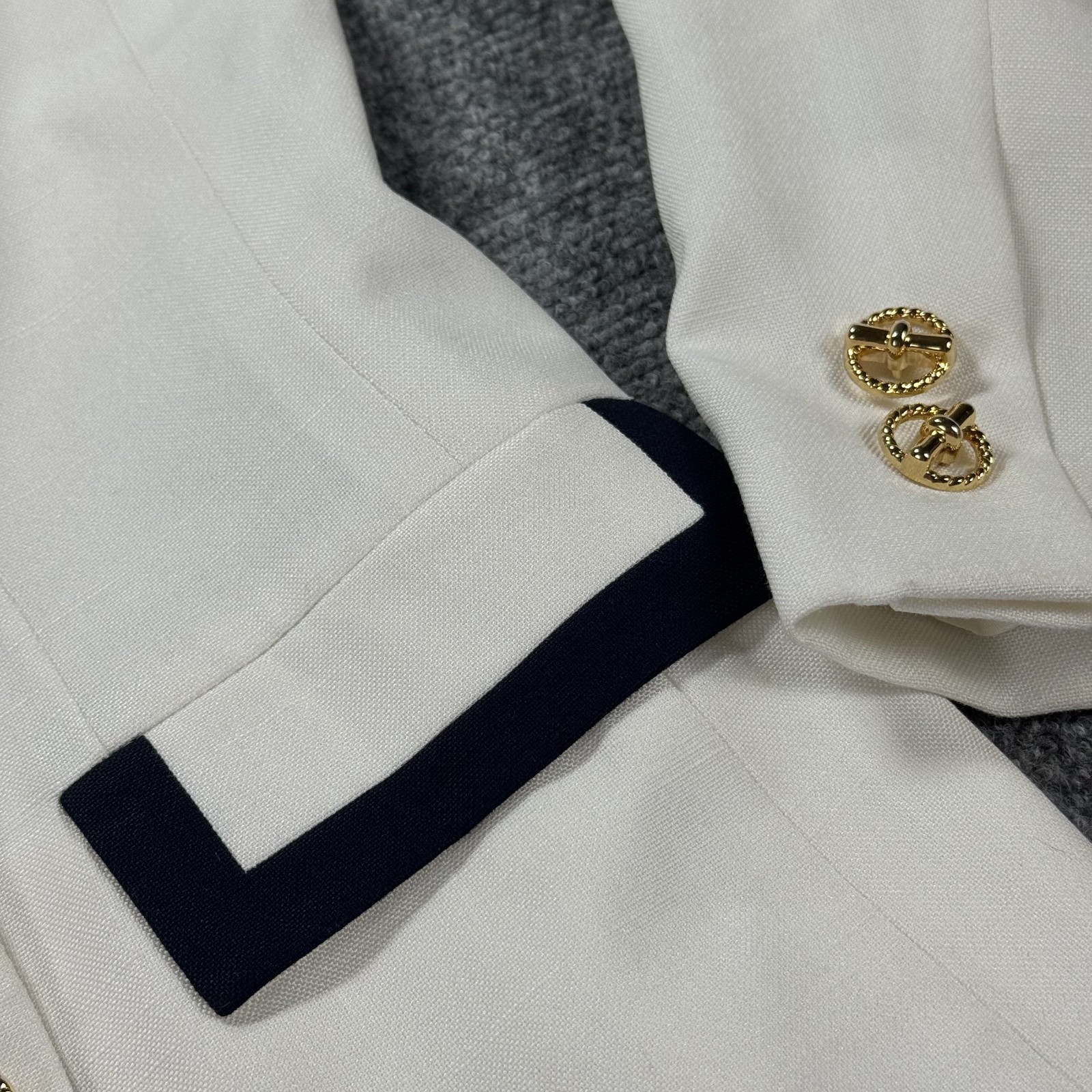 Jacqueline Ferrar Womens Suit Set Size 10 White Navy Nautical Vintage Blazer