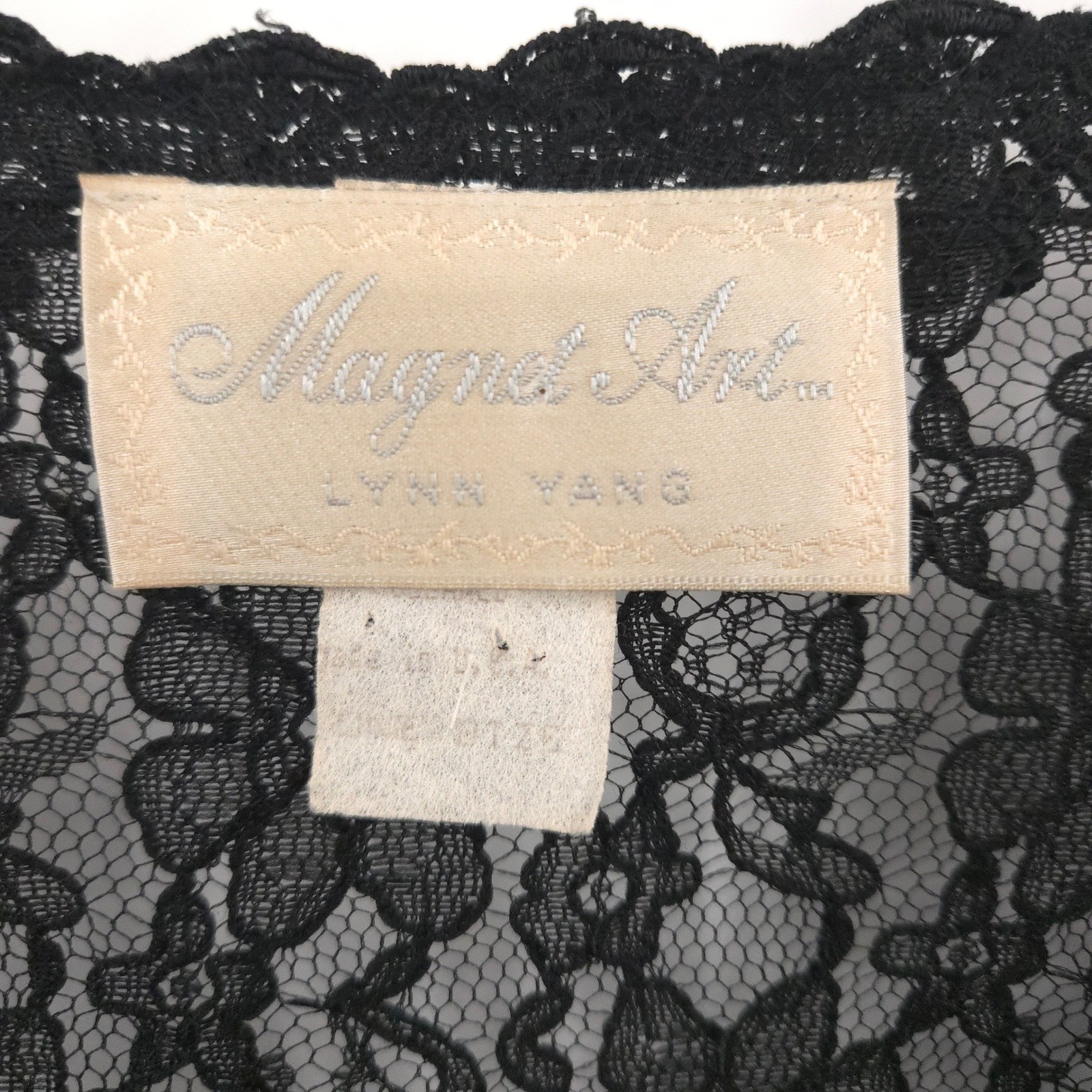 Magnet Art Lynn Yang Lace Cardigan Vintage Women L Black Sheer Tie Front Shrug
