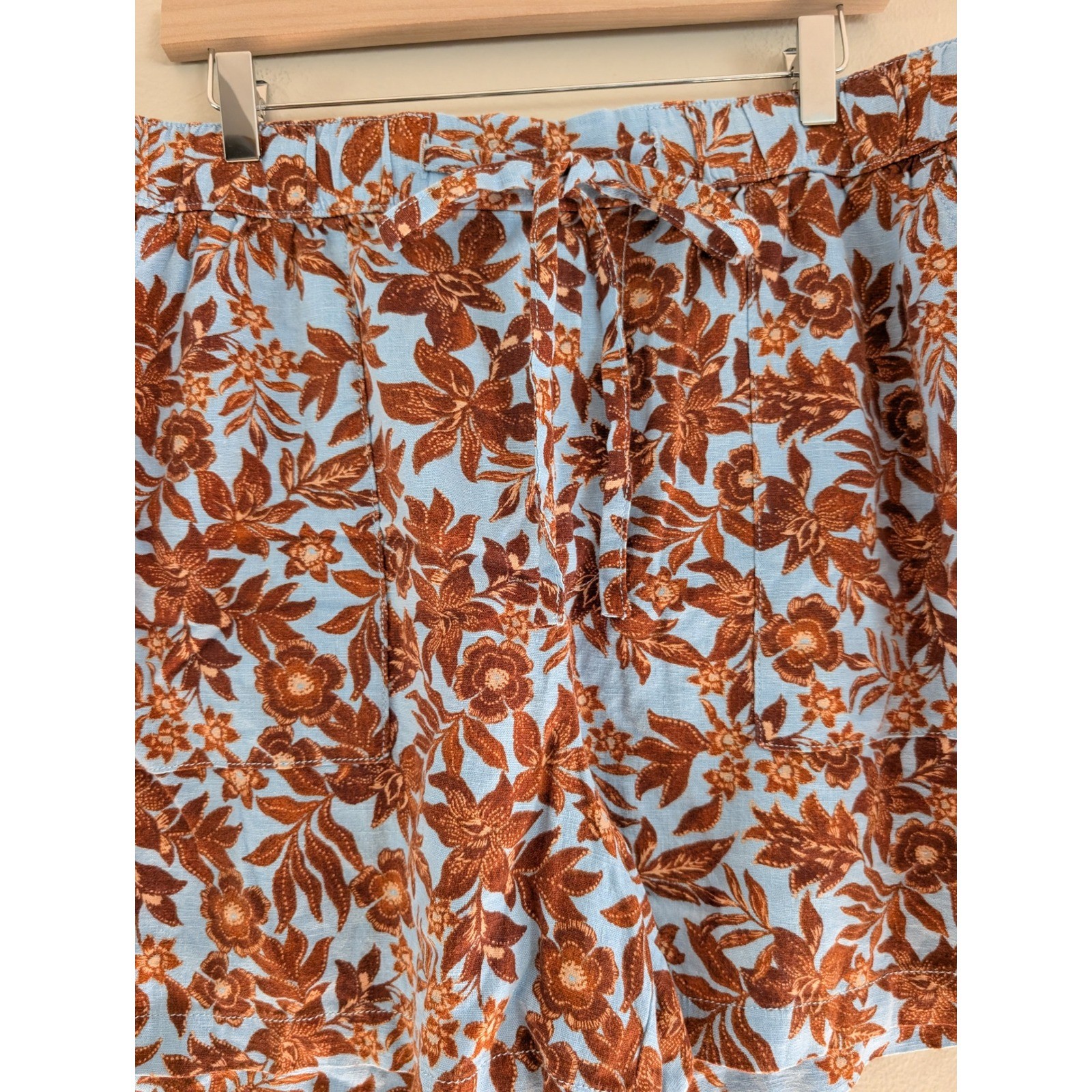 a.n.a Floral Linen Blend Shorts Elastic Waist Tie Summer Beach Boho Womens XL