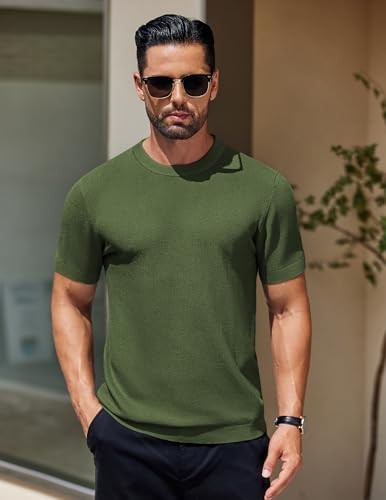 Coofandy Men’s Knit T-Shirts Short Mens TShirts Sleeve Crewneck Shirt Casual