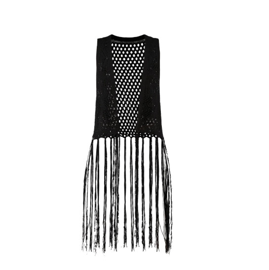 No Boundaries Womens Polyester Crochet Vest W/ Fringe Black Multisize NWT