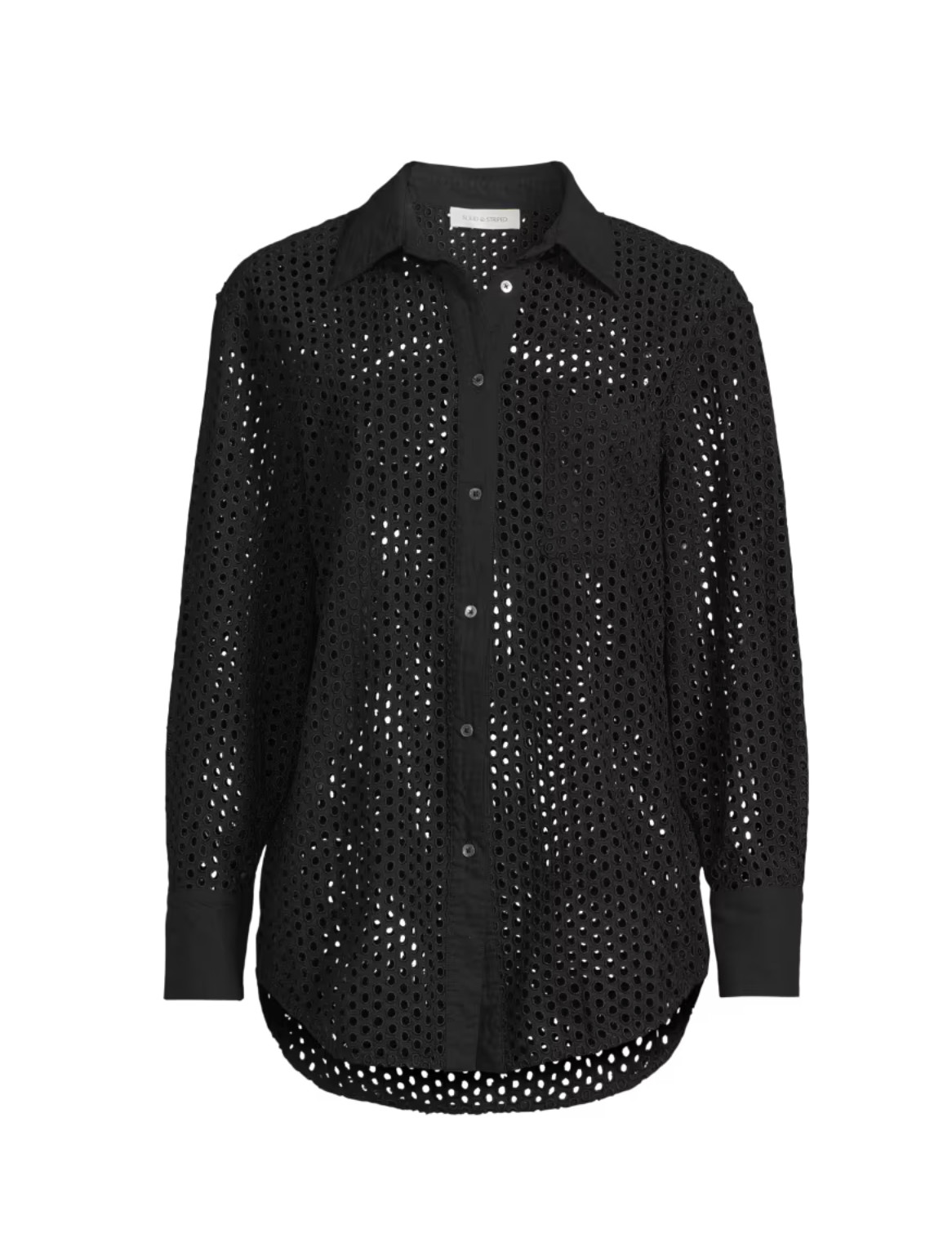 NWT Solid & Striped Bronte Button Down Shirt Eyelet Noir Black Swim Cover-Up L