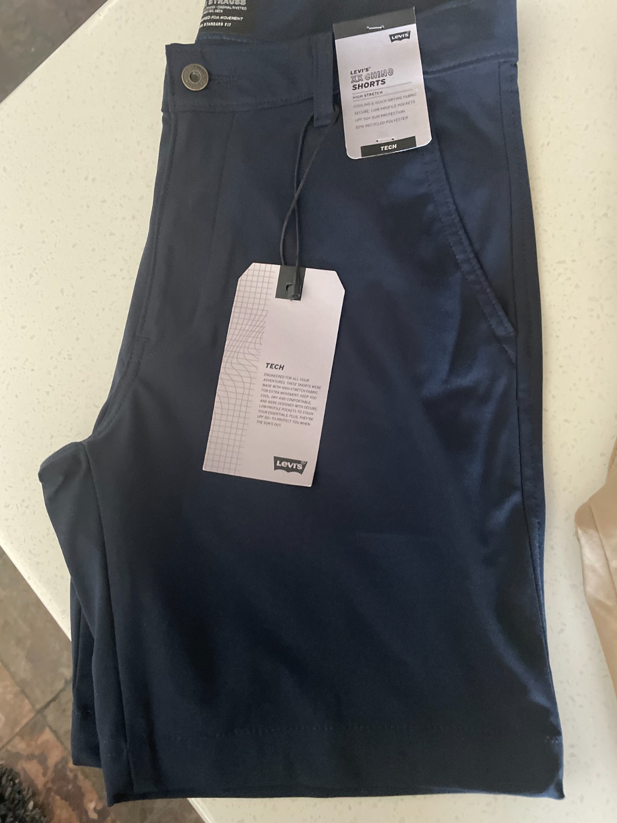 Levi’s XX Chino Mens Tech Shorts 30 8″ Blue Black Tan High Stretch Quick Dry UPF