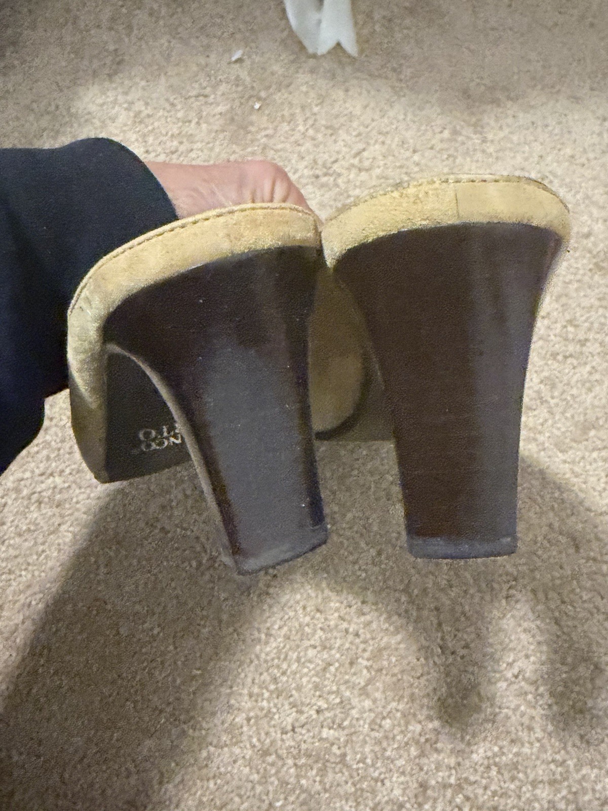 Franco Sarto Suede Tassel Loafer Heels Slip On Square Toe Beige 8M