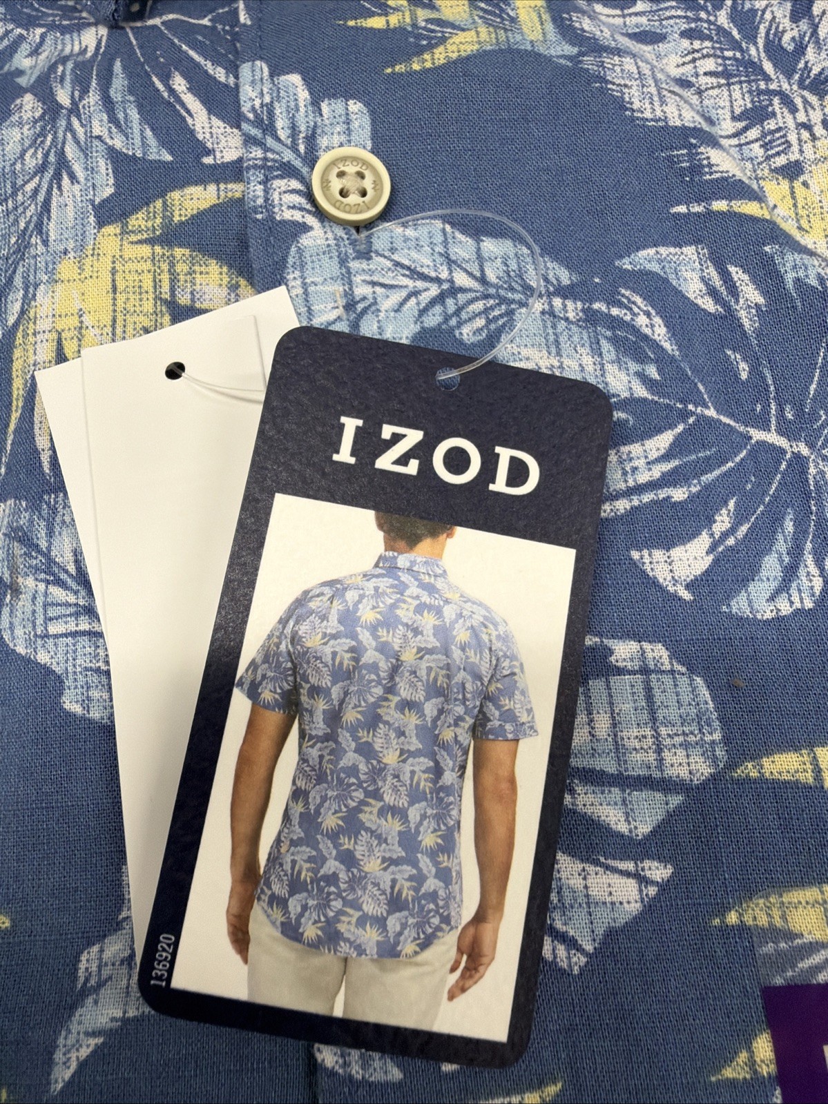 Izod Saltwater Dockside Men’s Med Short Sleeve Button Up Blue Hawaiian Shirt New