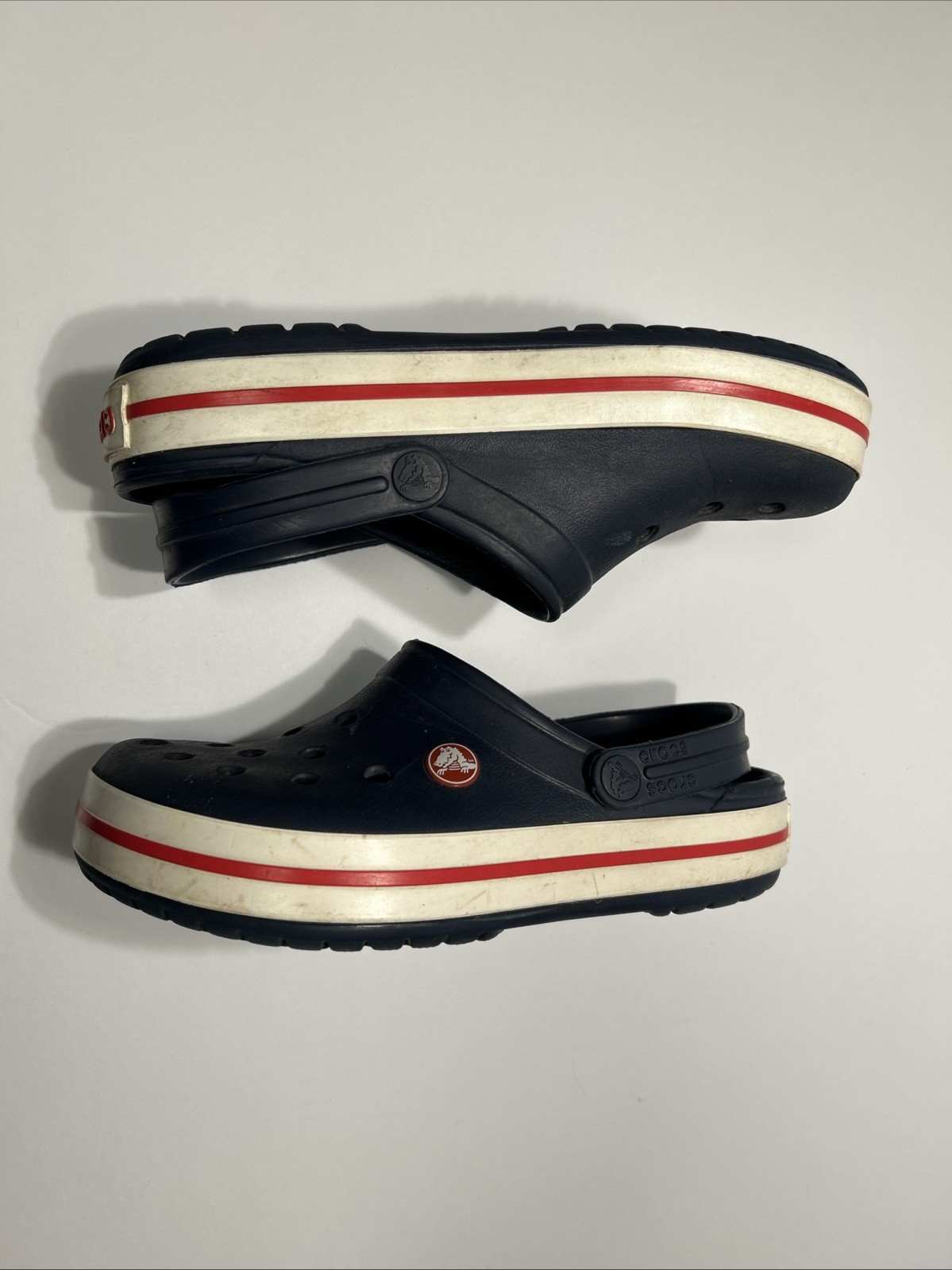 Crocs Crocband Navy, White, Red Clogs – Size M 4 / W 6