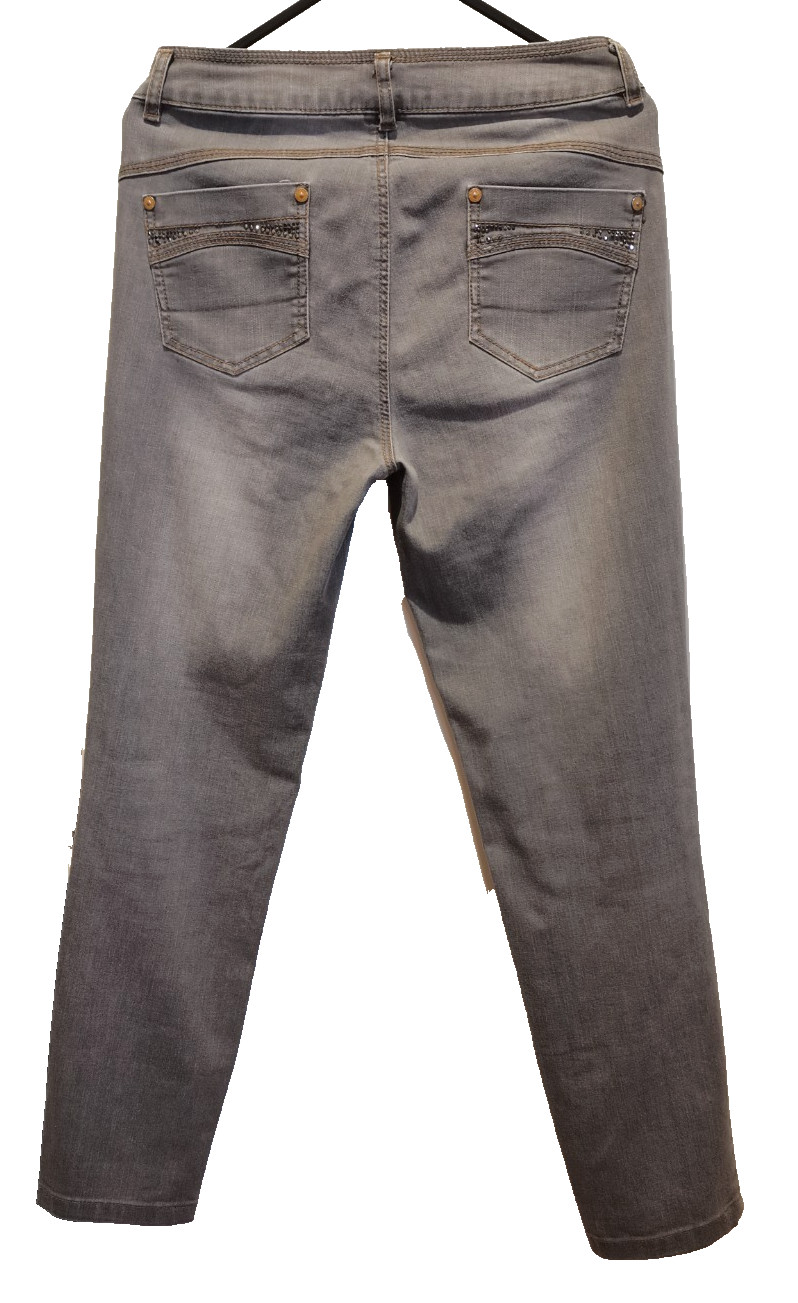 Unisex Grey Denim Jeans Slim Fit Mid Rise Stretch Casual Pants