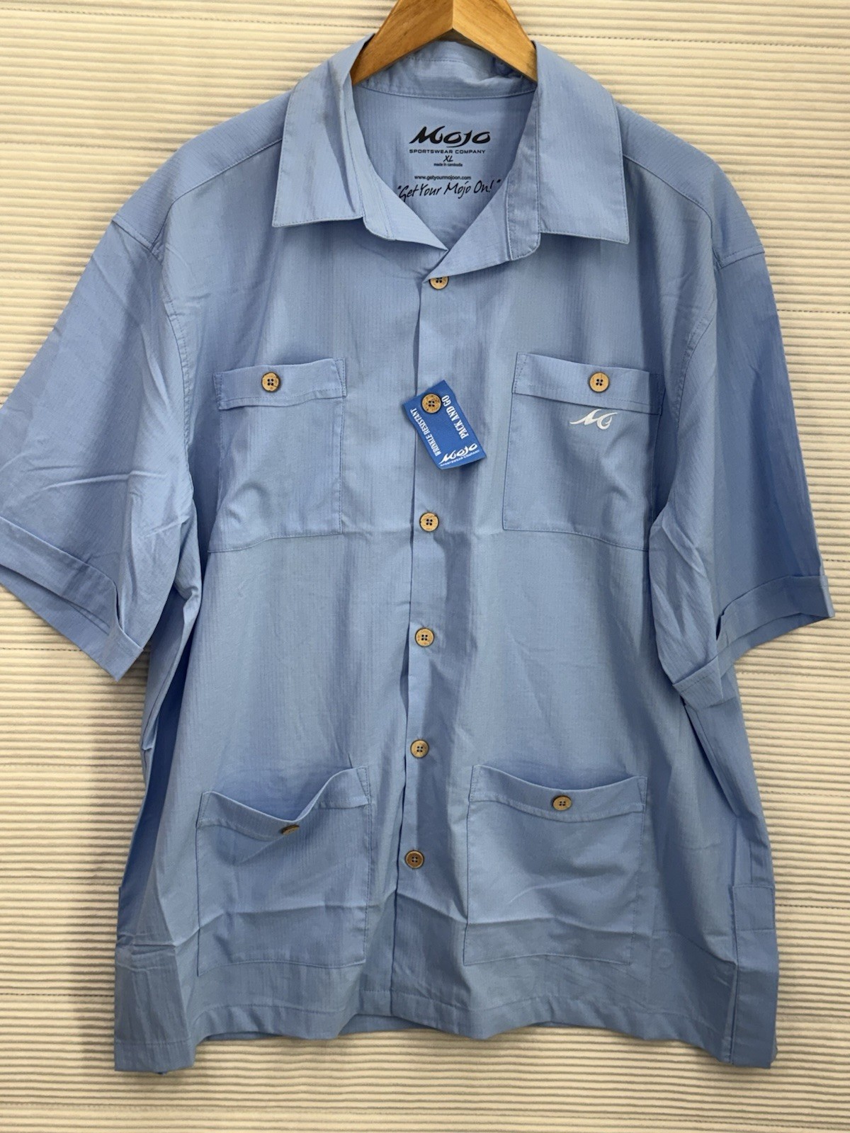 Mojo Sportswear Short Sleeve Fishing Shirt Blue Vented Size XL