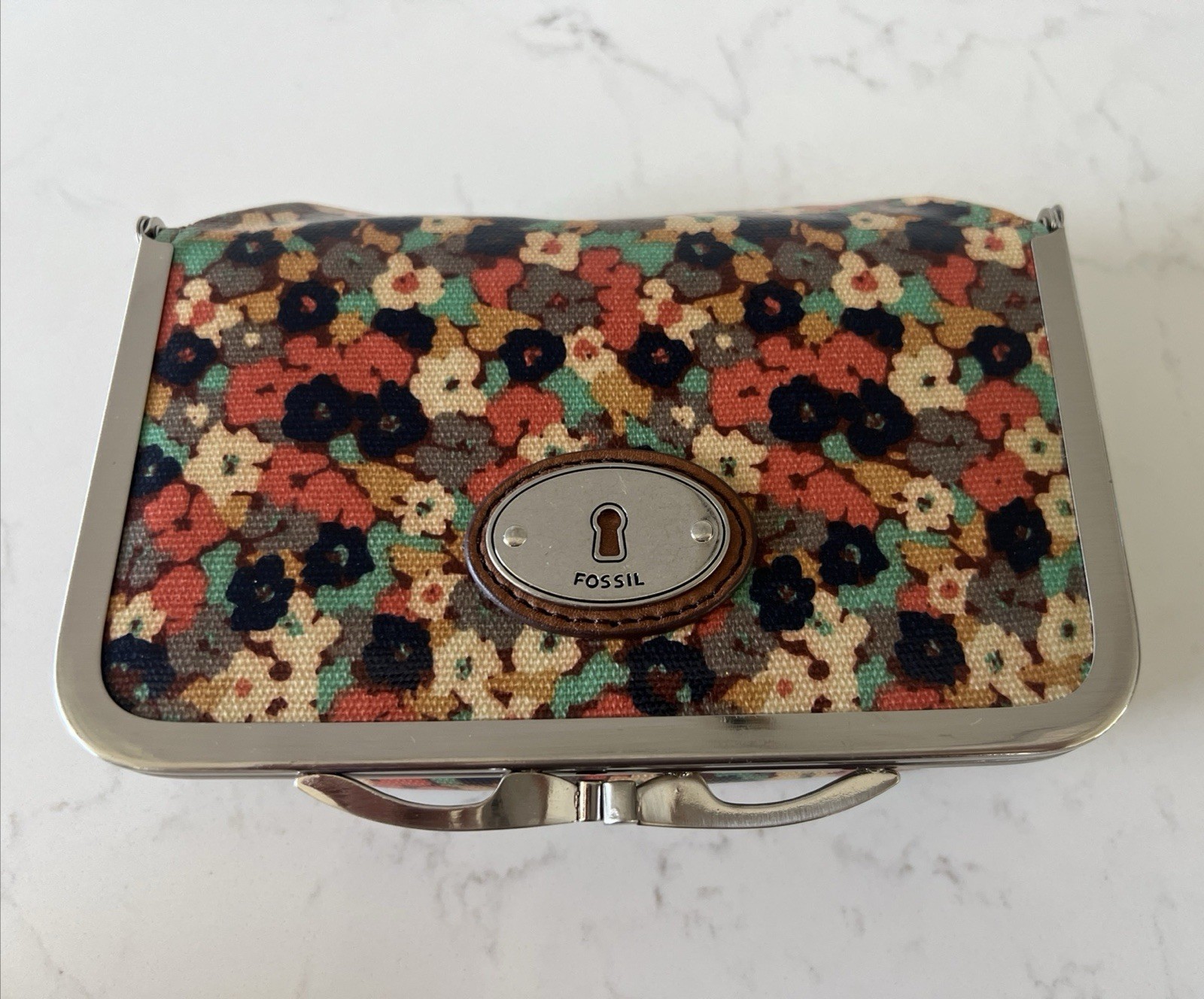 Fossil Retro Key-Per Cosmetic Bag Floral Coated Canvas Travel Bag