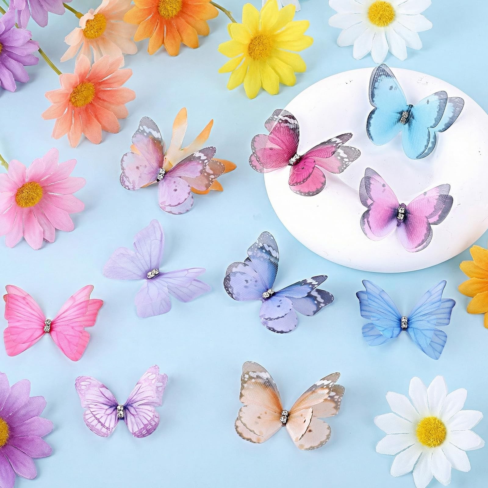 60 Pcs Organza Fabric Butterfly Appliques 3D Butterfly Decorations for Crafts