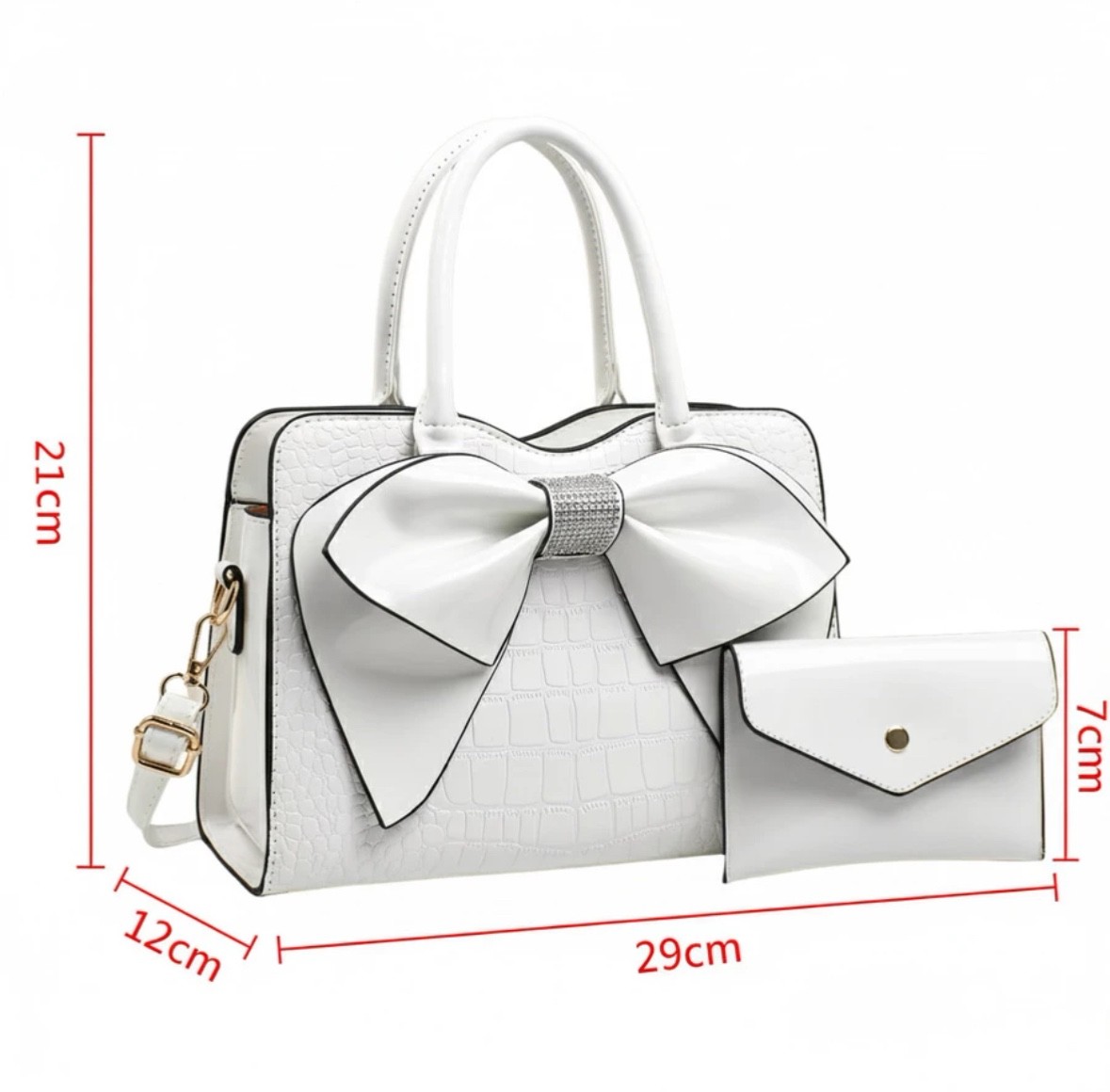 Women’s Luxury PU Leather Bow Tote Handbag 2Pc Satchel Shoulder Bag Wallet