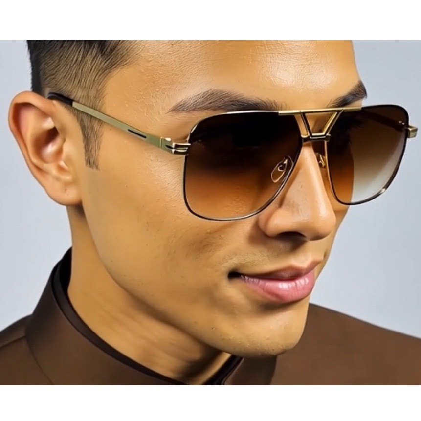 Men’s Gold Tone Casual Sunglasses Gradient Brown Lenses Style Eyewear Outdoor