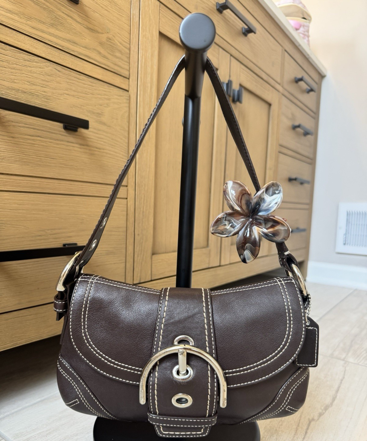 Coach Brown Soho Small Shoulder Bag Buckle Flap Magnetic, Silver