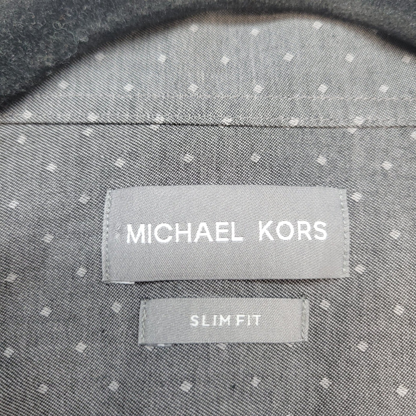 Michael Kors Button Down Shirt Mens L 16.5/32-33 Gray Slim Fit Diamond Print