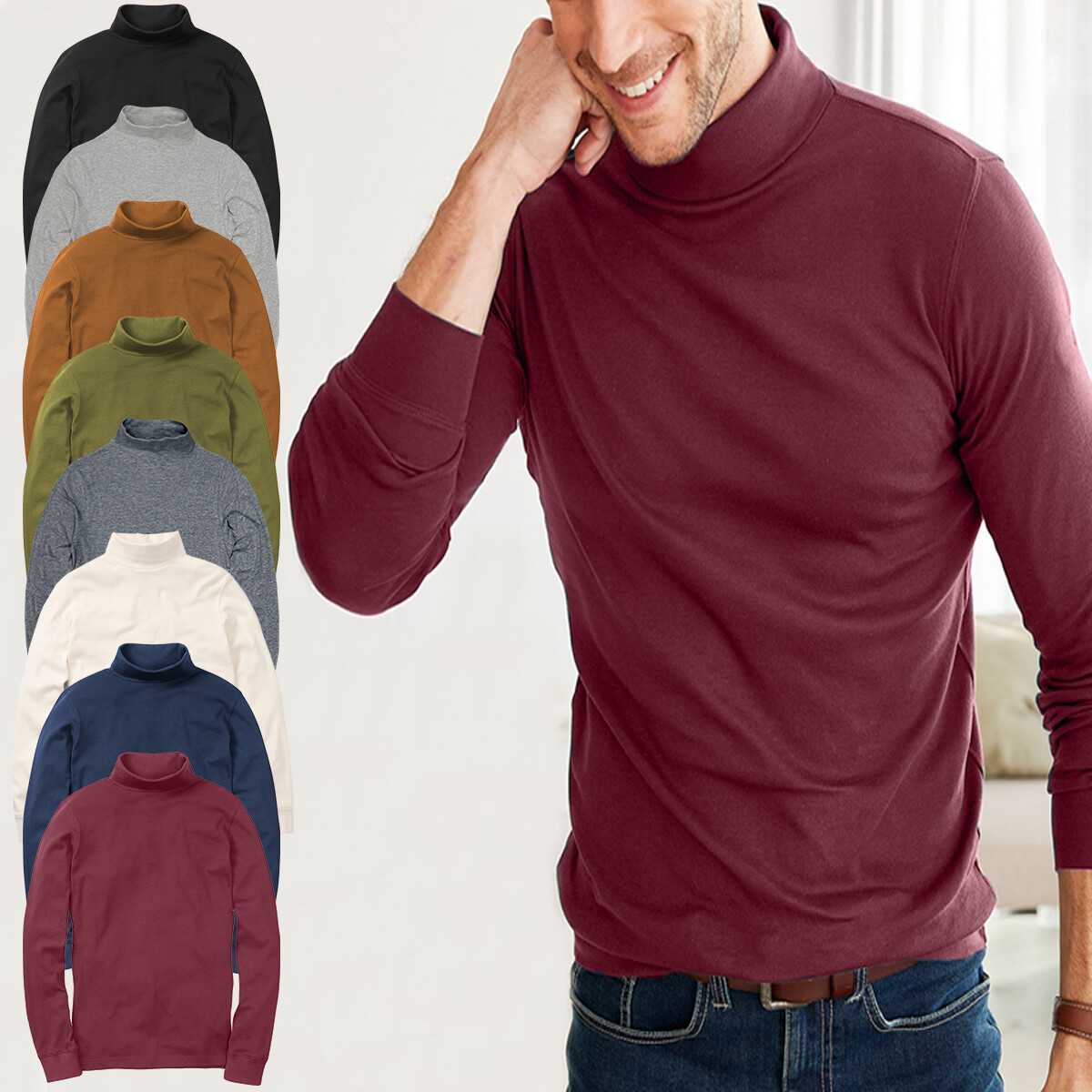 MENS ROLL NECK LONG SLEEVE COTTON POLO TURTLE NECK UK SIZES M,L,XL,XXL,XXXL NEW